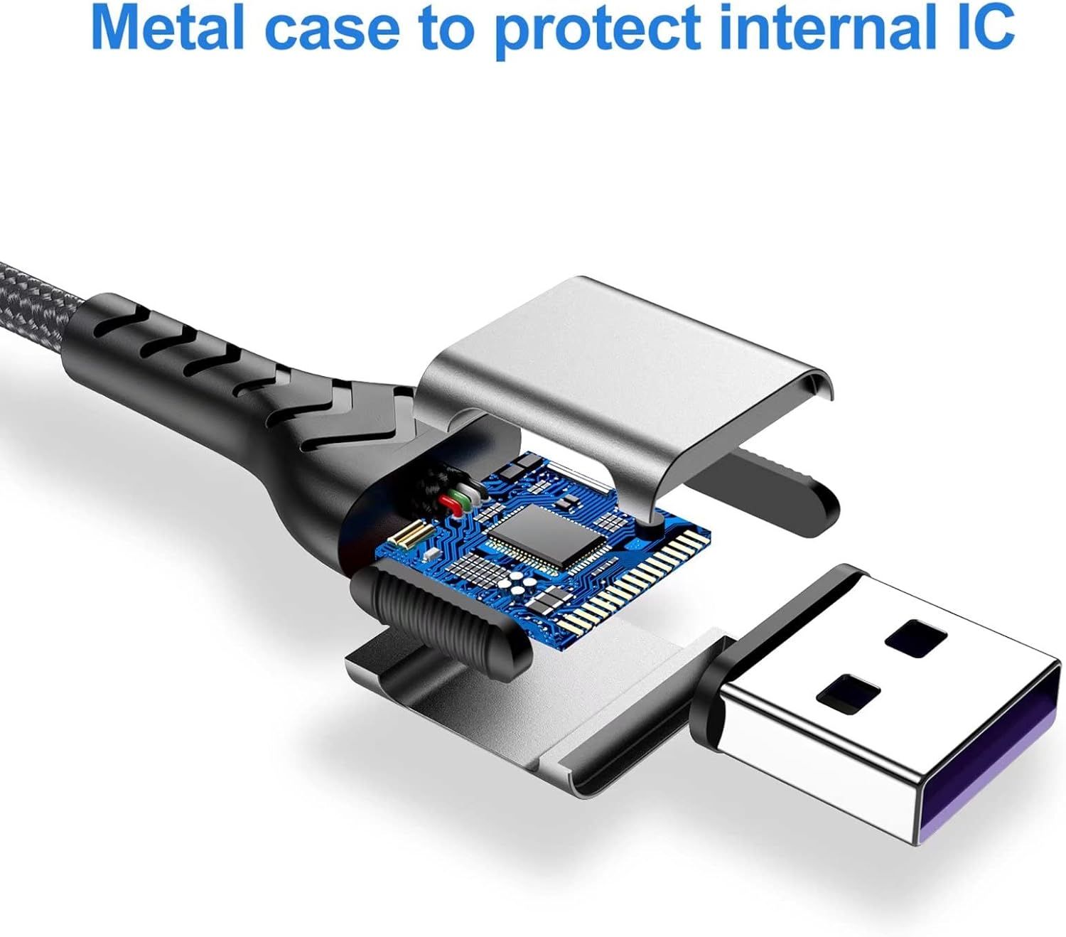 This image shows the internal construction of the USB cable, highlighting the metal case that protects the internal IC chip to reassure shoppers of the product's durability and quality engineering.…