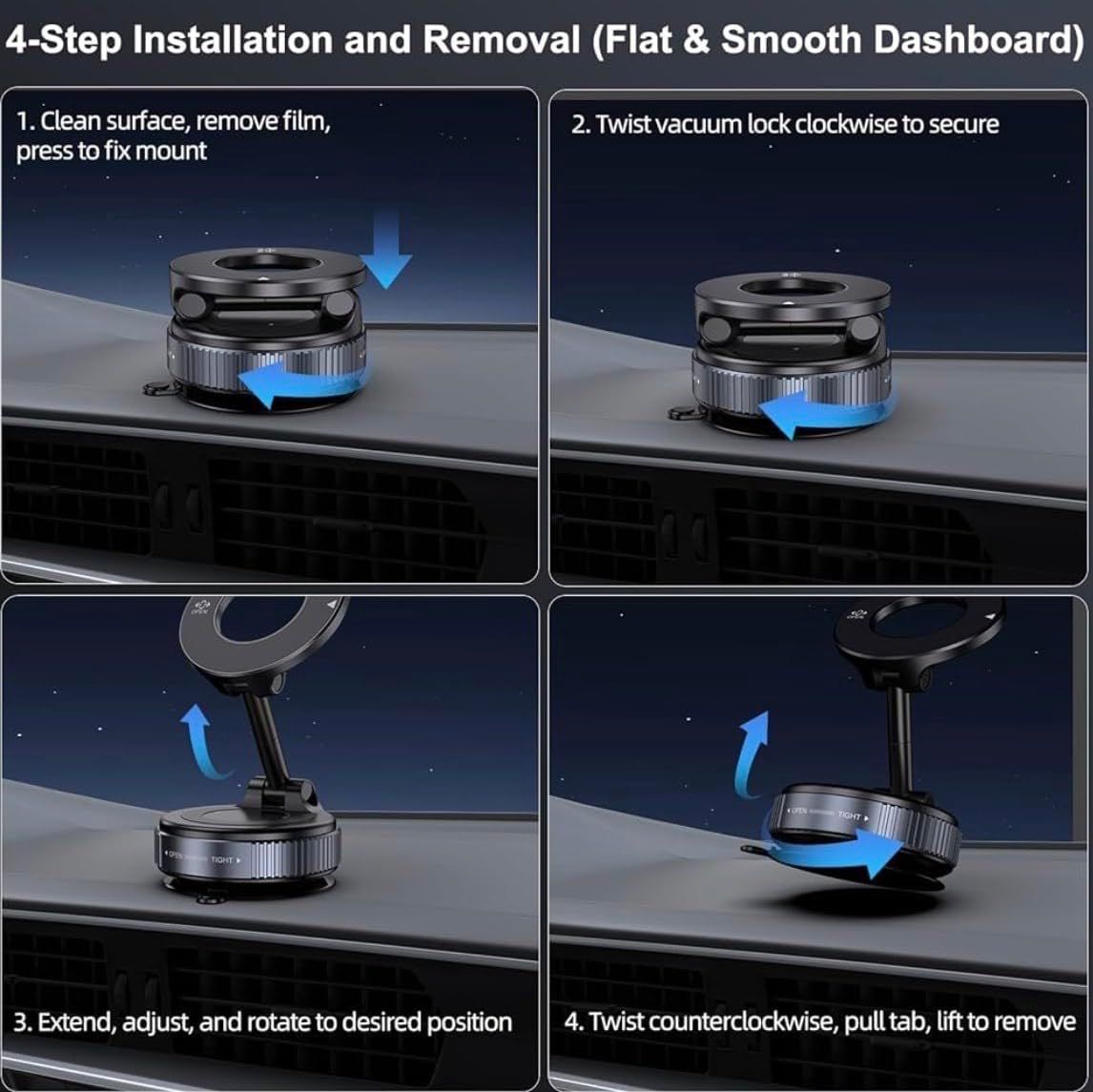 Provides clear step-by-step instructions showing shoppers exactly how to install and remove the dashboard mount, reassuring them that setup is simple and straightforward.