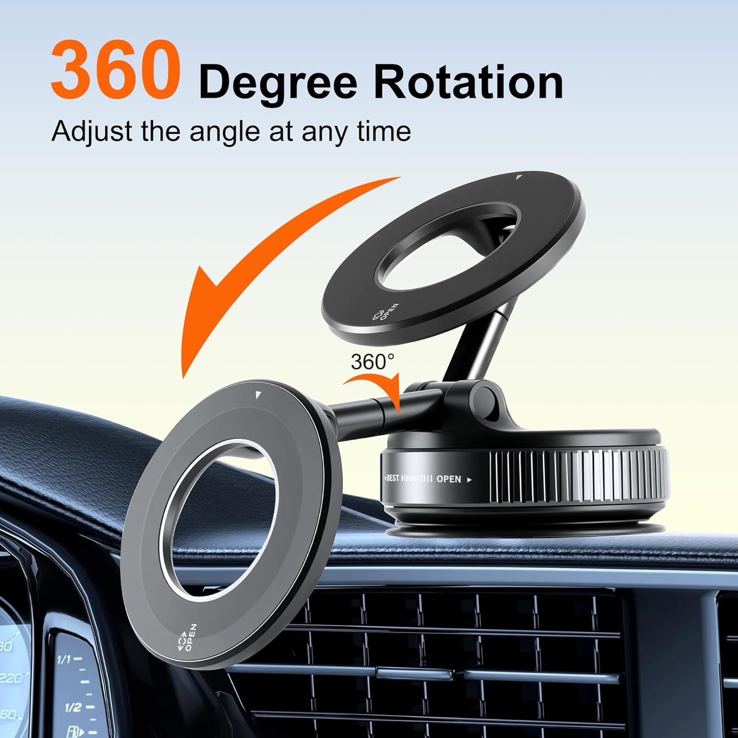 Highlights the product's 360-degree rotation capability, reassuring shoppers that they can adjust the viewing angle at any time for optimal positioning.