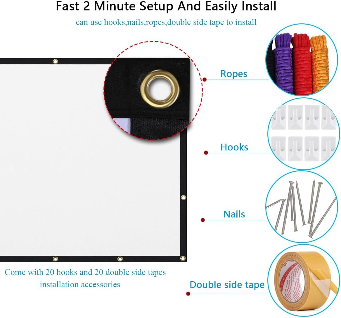 Demonstrates how to install the product quickly and easily using multiple installation methods (hooks, nails, ropes, double side tape), reassuring shoppers that setup is simple and flexible. Shows…