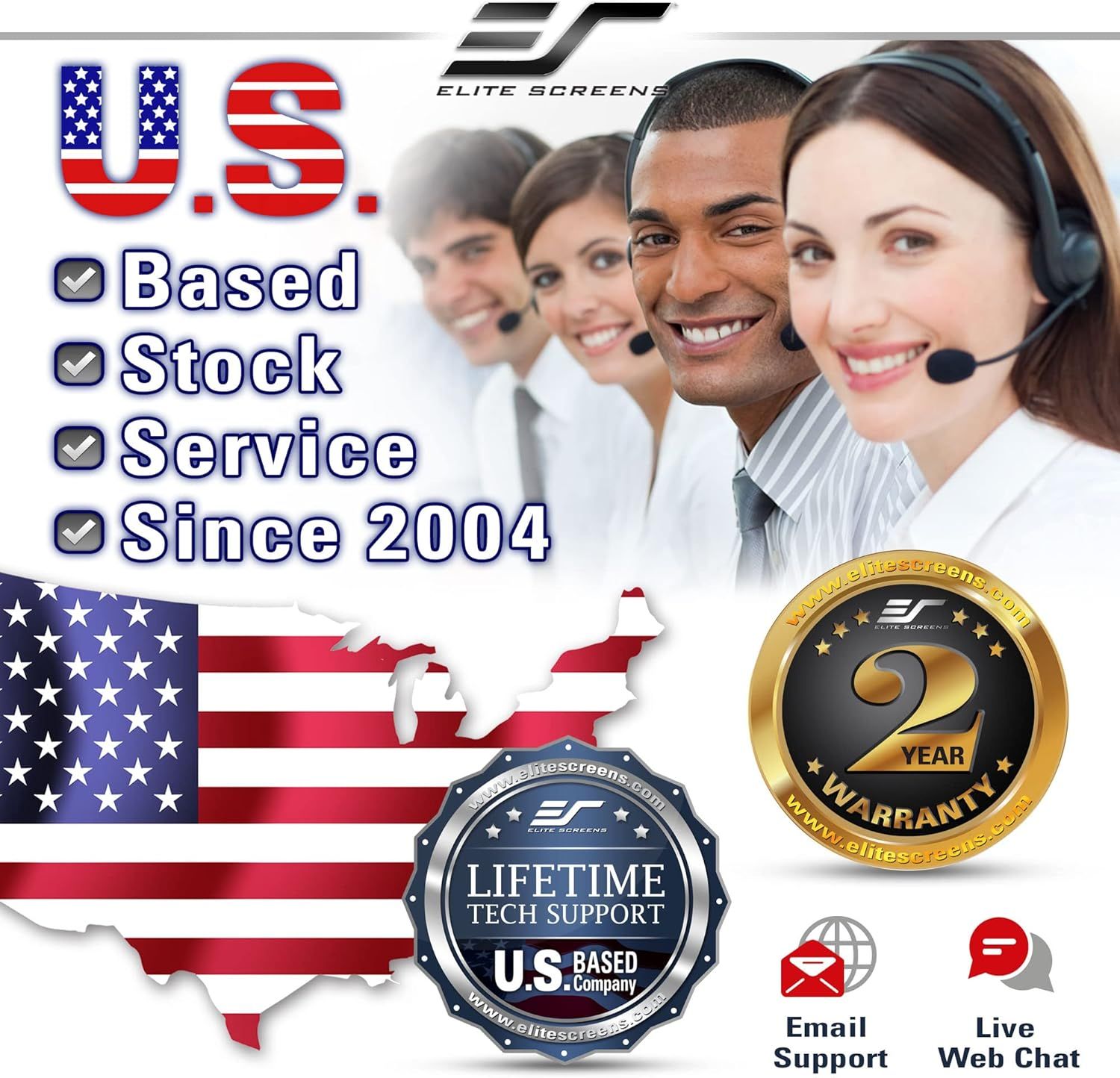 Communicates brand trust and credibility by emphasizing U.S. manufacturing, long-standing history since 2004, available stock, customer service support, and warranty offerings to reassure shoppers…