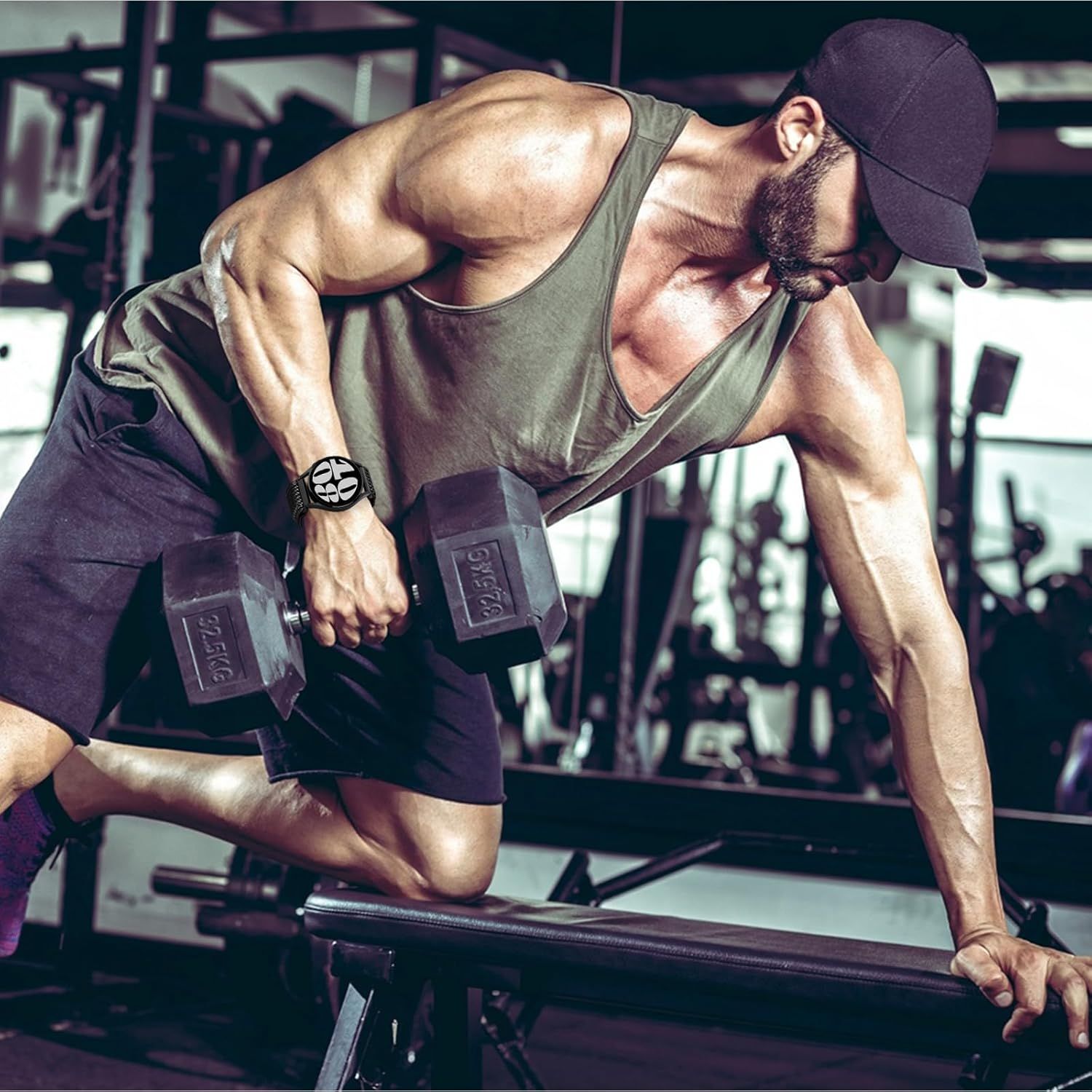 Demonstrates the product (likely fitness apparel or accessories) in an authentic gym environment to help shoppers visualize real-world usage and connect with an active lifestyle.