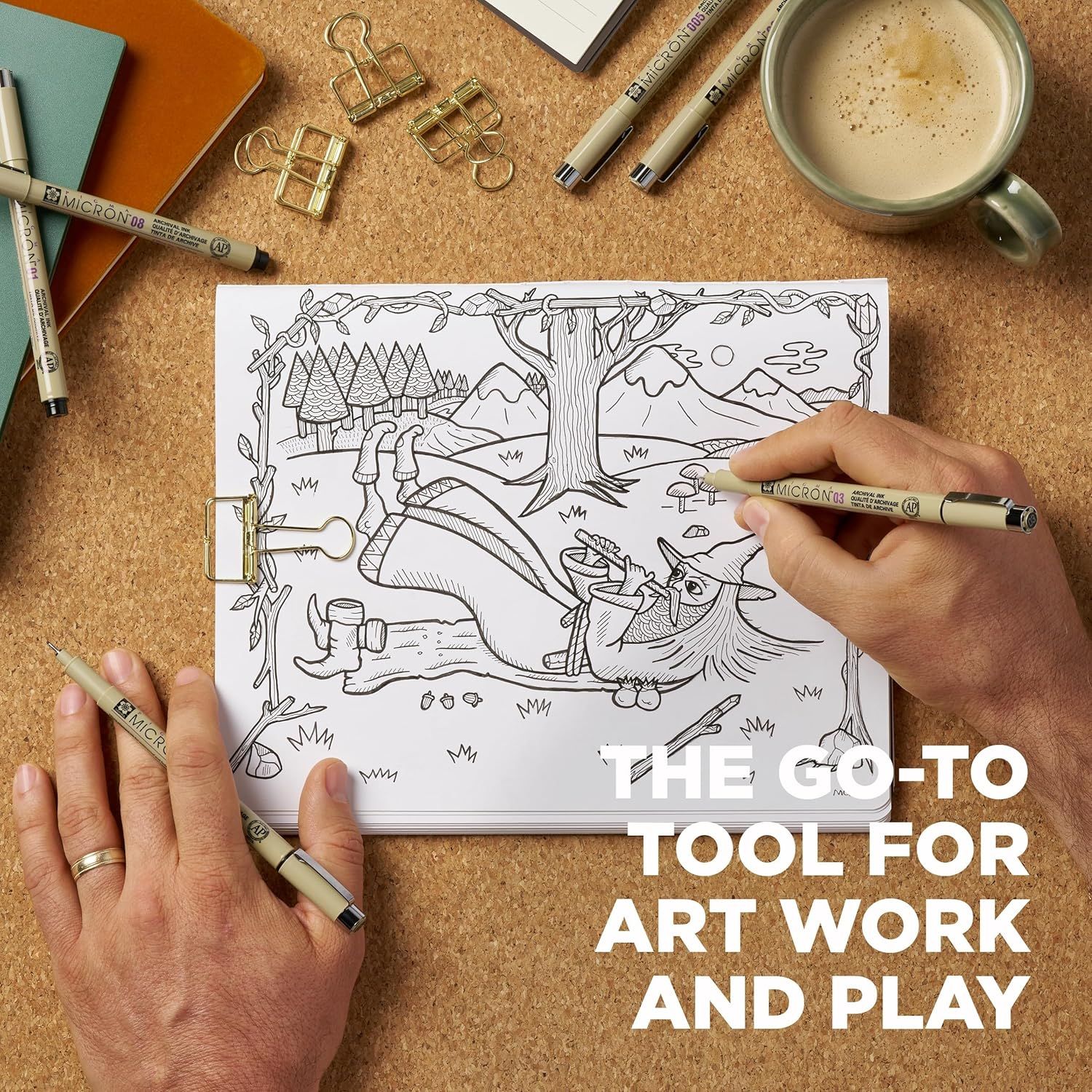 Demonstrates how to use the product (fine-tip pens) for detailed artwork and coloring, showing the product in action to reassure shoppers it's suitable for creative activities. Highlights the pens'…