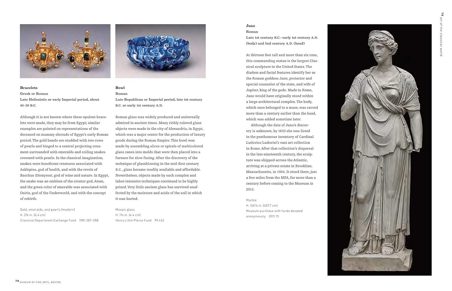 This image showcases multiple artifacts from a museum collection to educate viewers about ancient Roman art and craftsmanship, presenting bracelets, a bowl, and a statue as part of a curated…