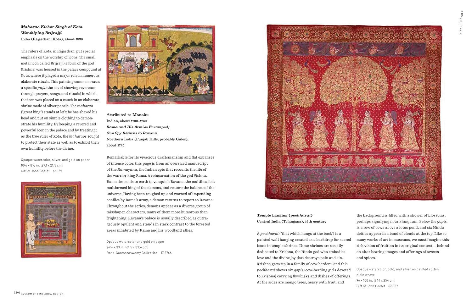 This is a museum catalog or book page displaying historical Indian artworks with descriptive text, not a product image for Amazon.