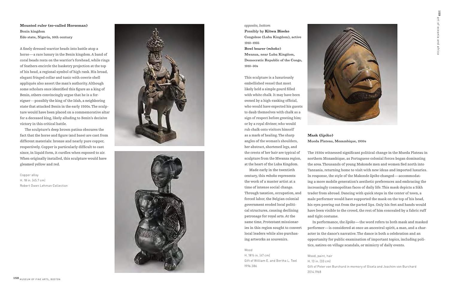 Presents clean, professional catalog-style photographs of African art pieces for museum documentation and educational reference.