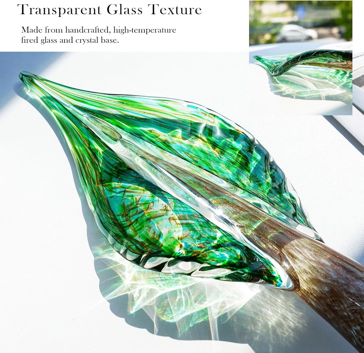Highlights the premium craftsmanship and high-quality glass material used in the product to communicate luxury and artisanal value to shoppers.