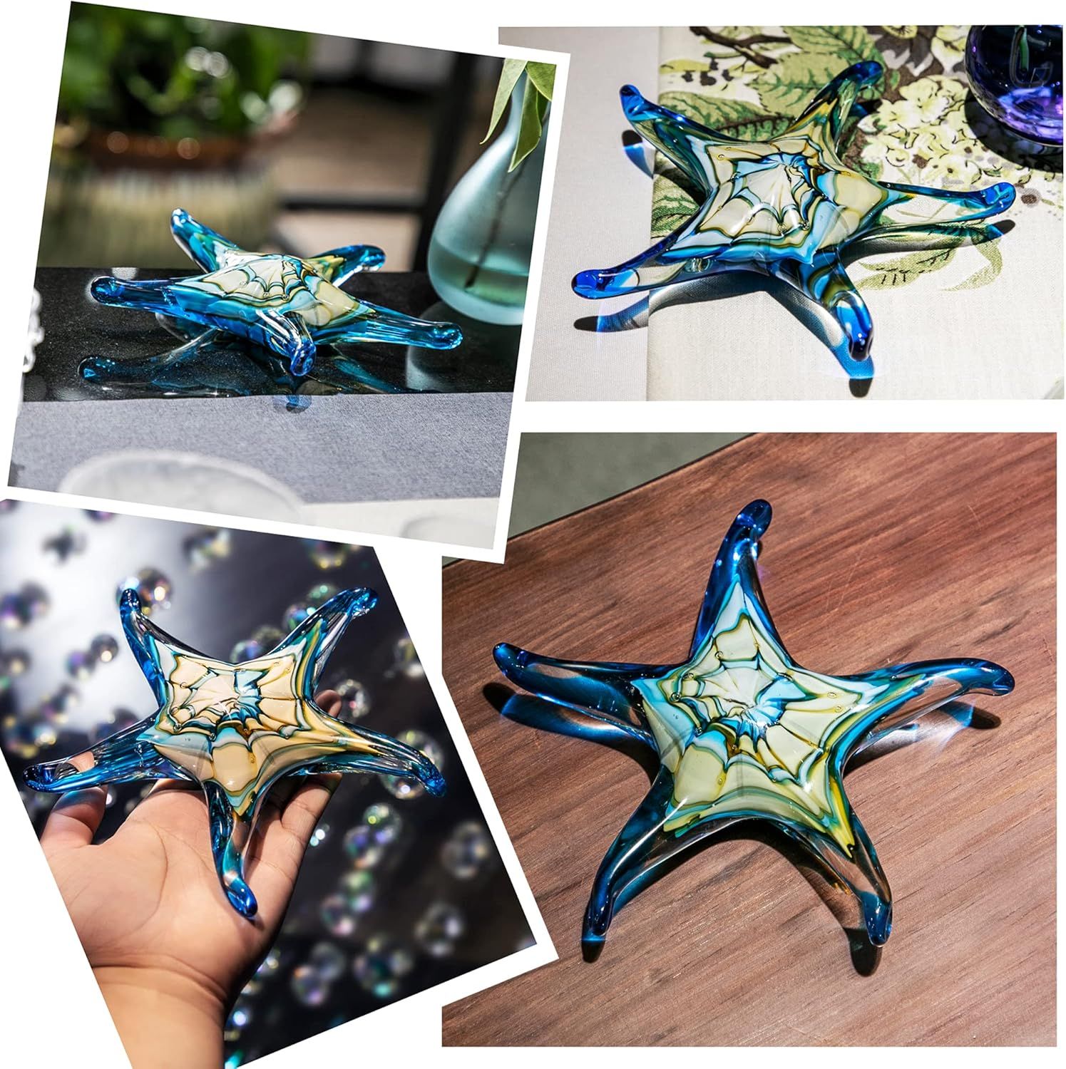 Showcases the product as a decorative piece in various real-world home settings to help shoppers visualize how it would look in their own spaces.