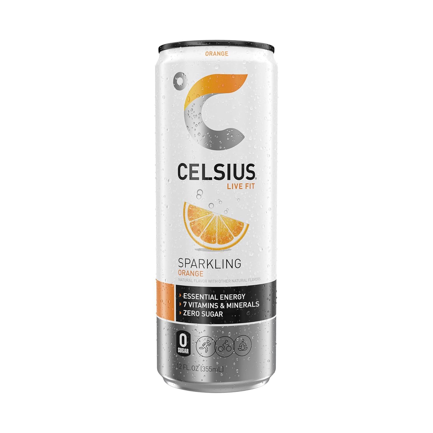 Provides a clean, catalog-style view of the Celsius Sparkling Orange energy drink can on a white background, allowing shoppers to see the product packaging and branding clearly.