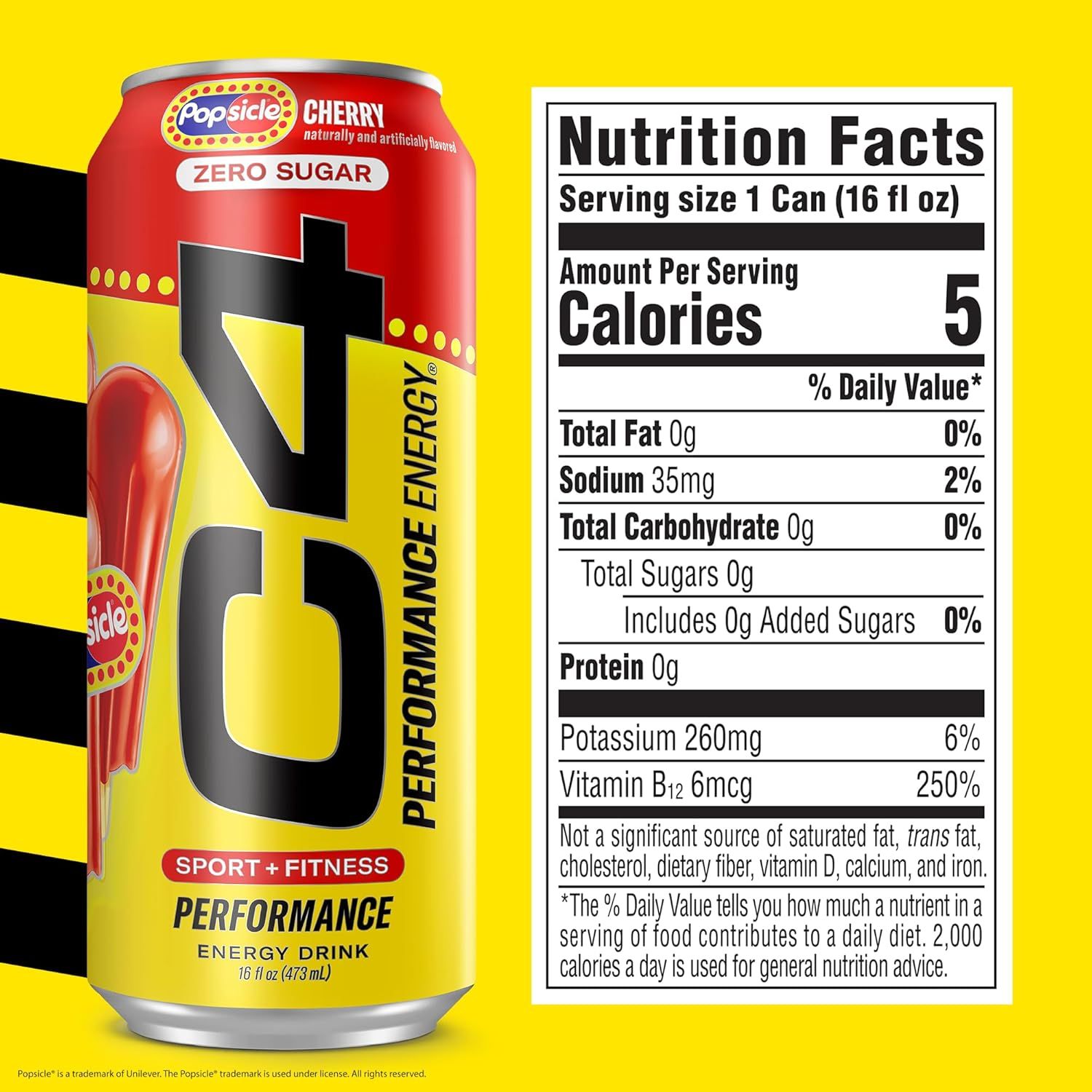 Provides a clean, catalog-style view of the product alongside its complete nutrition facts panel to inform shoppers of the product's nutritional content and zero-sugar formulation.