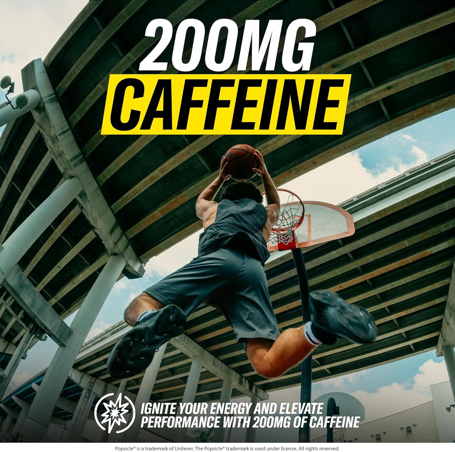 Highlights the specific caffeine dosage (200mg) to communicate the product's energy-boosting performance capability and appeal to athletes or active consumers seeking enhanced performance.…