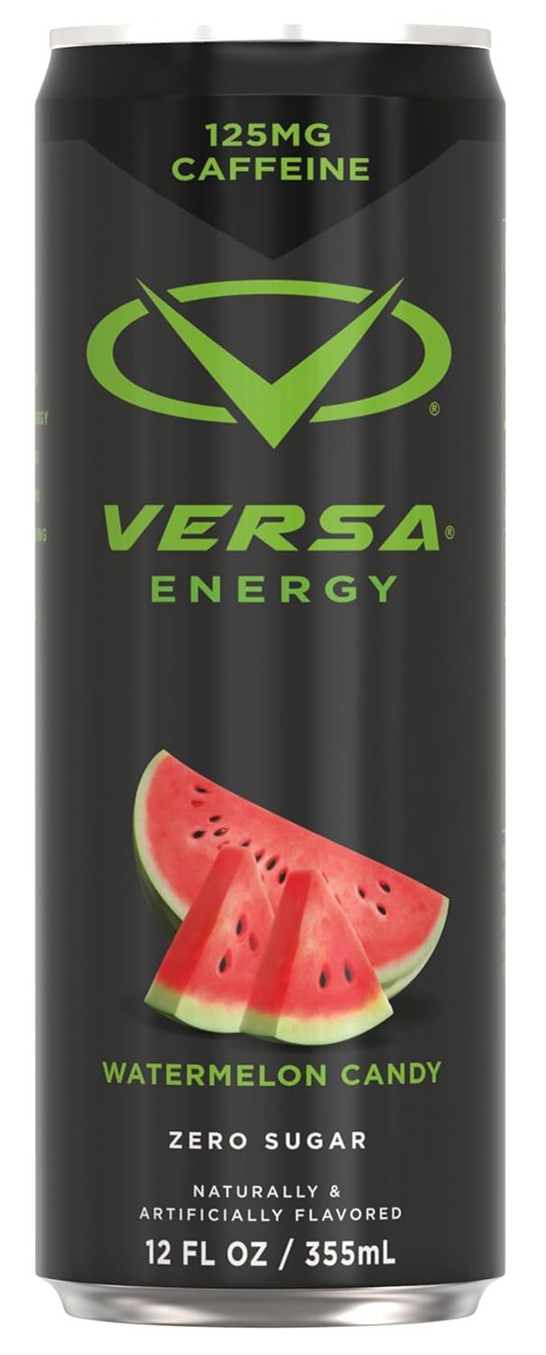 Provides a clean, catalog-style view of the Versa Energy drink can showing the product packaging, branding, and flavor variant without distractions.