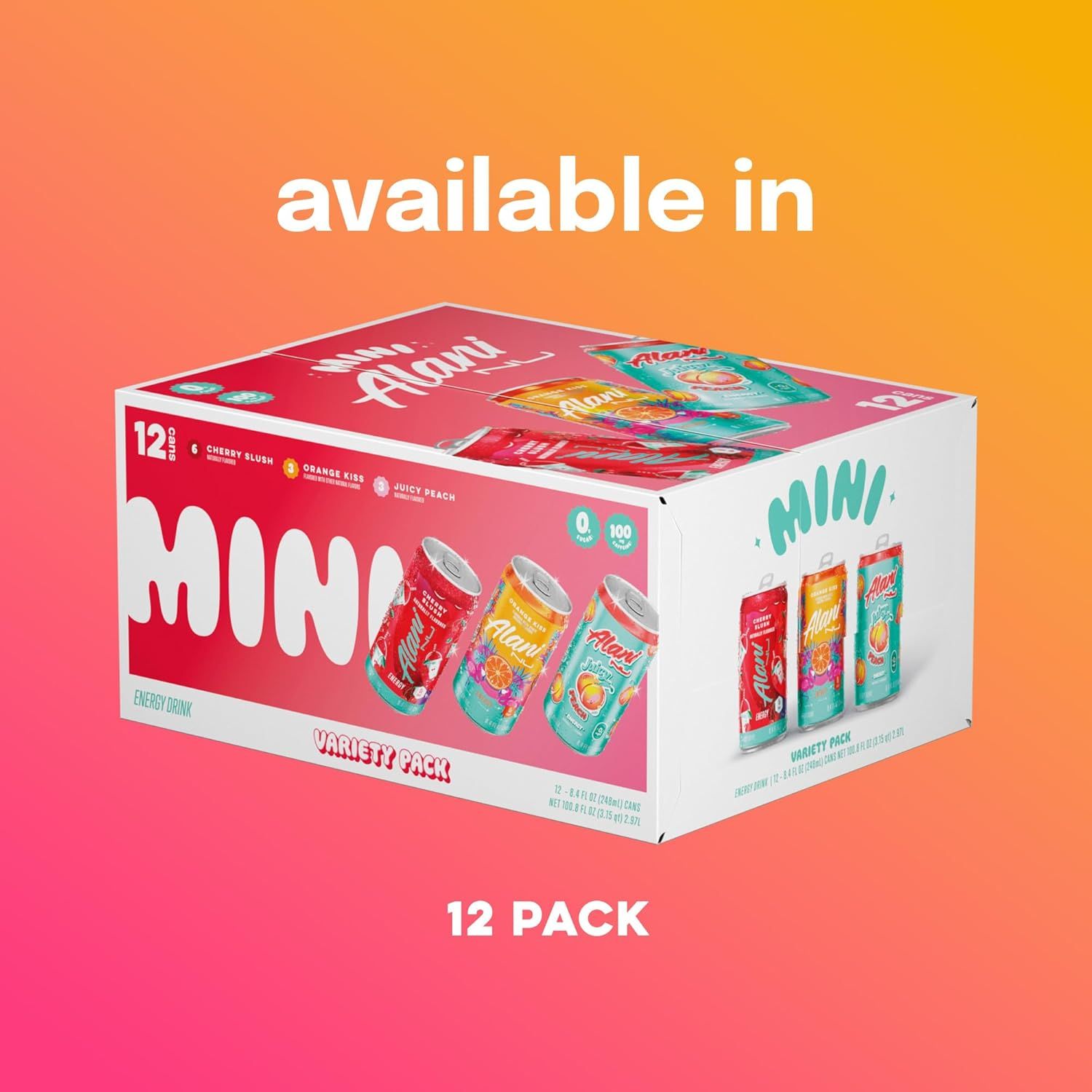 Showcases the product line variety pack option available in a 12-pack format, helping shoppers understand the multi-flavor bundle offering from the brand.