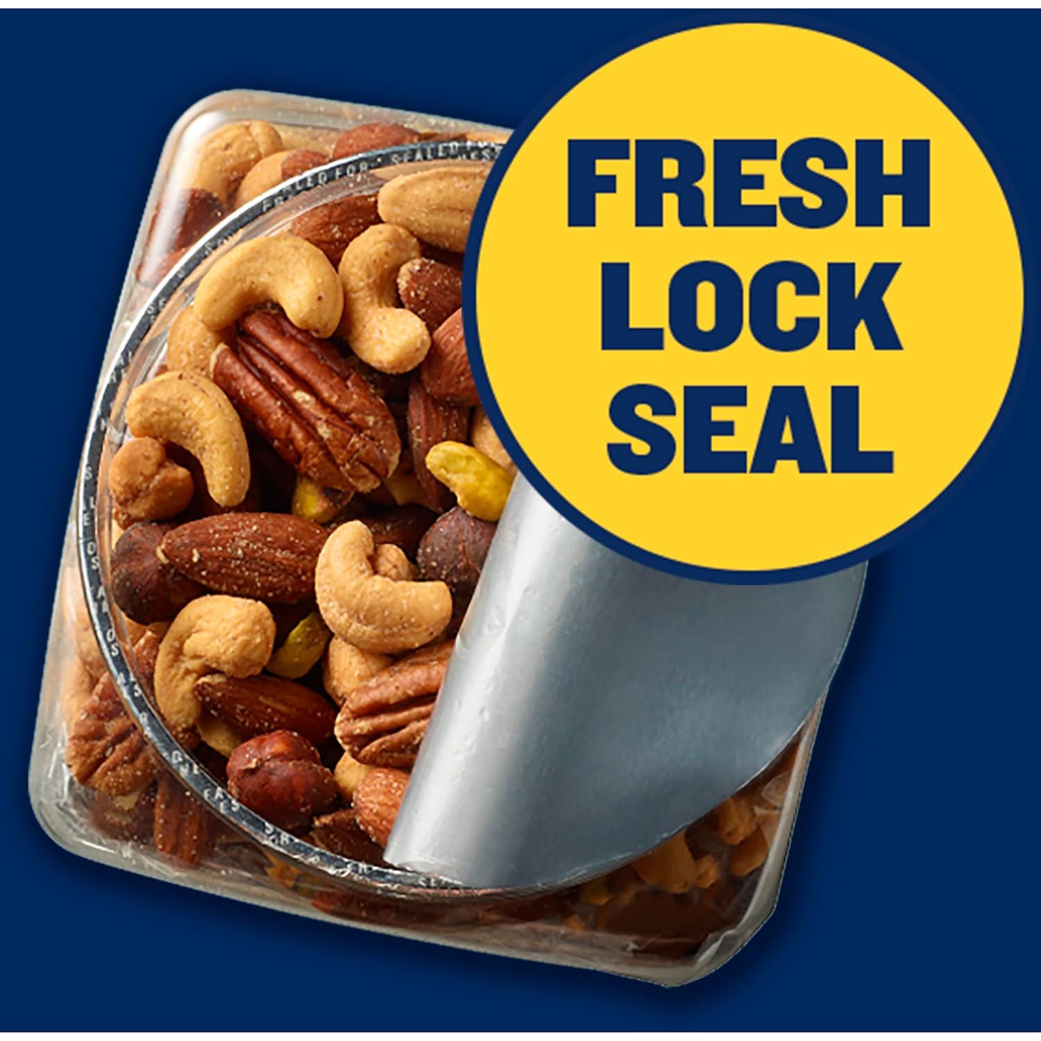 Highlights the product's fresh lock seal feature to reassure shoppers that the nuts will stay fresh and maintain quality after opening.