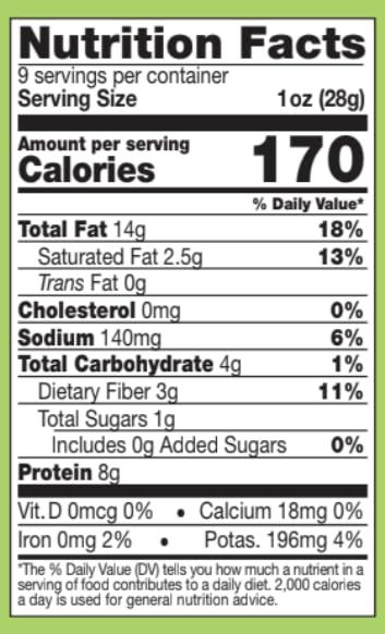 Provides complete nutritional facts to inform shoppers about calories, fat, protein, and other nutrients per serving, helping them make informed dietary decisions.