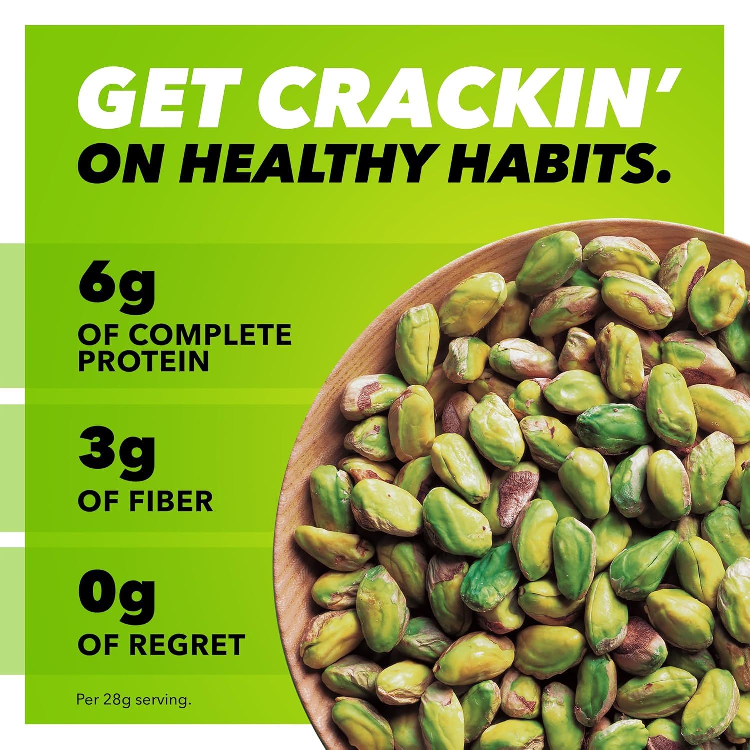 Communicates the product's nutritional value through quantifiable metrics (6g protein, 3g fiber) to position it as a healthy snack choice and encourage healthy eating habits. Reinforces the…