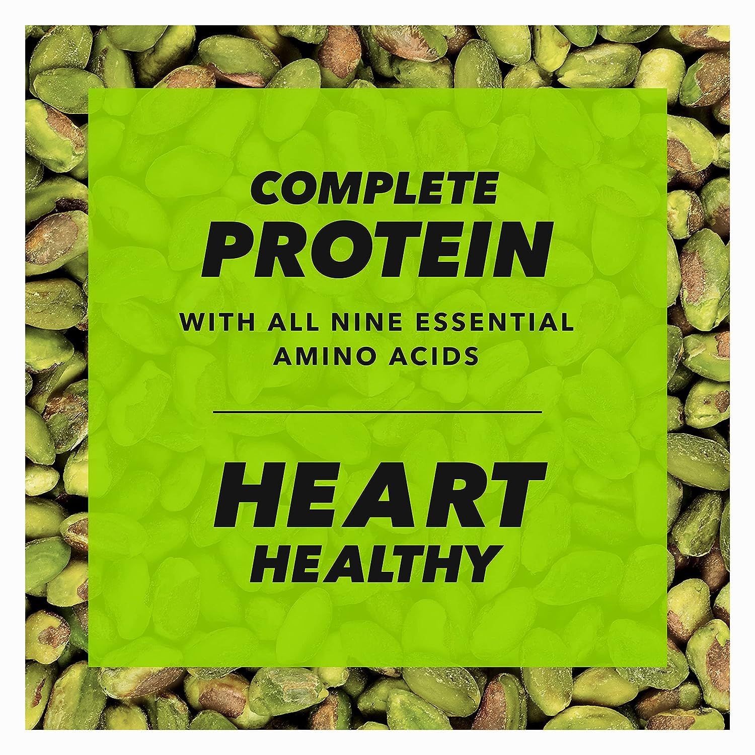 Communicates two distinct nutritional benefits of the product: that it provides complete protein with all nine essential amino acids, and that it supports heart health.