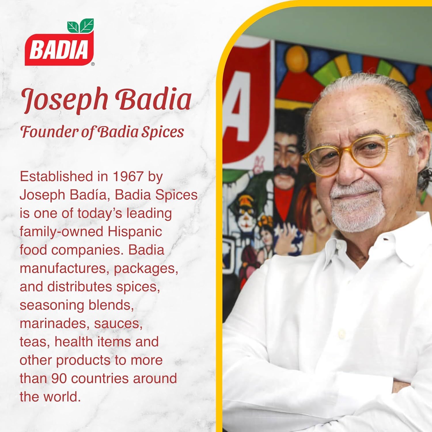 Communicates the brand's heritage and credibility by introducing the founder Joseph Badia and the company's establishment in 1967, building trust and emotional connection with shoppers through the…