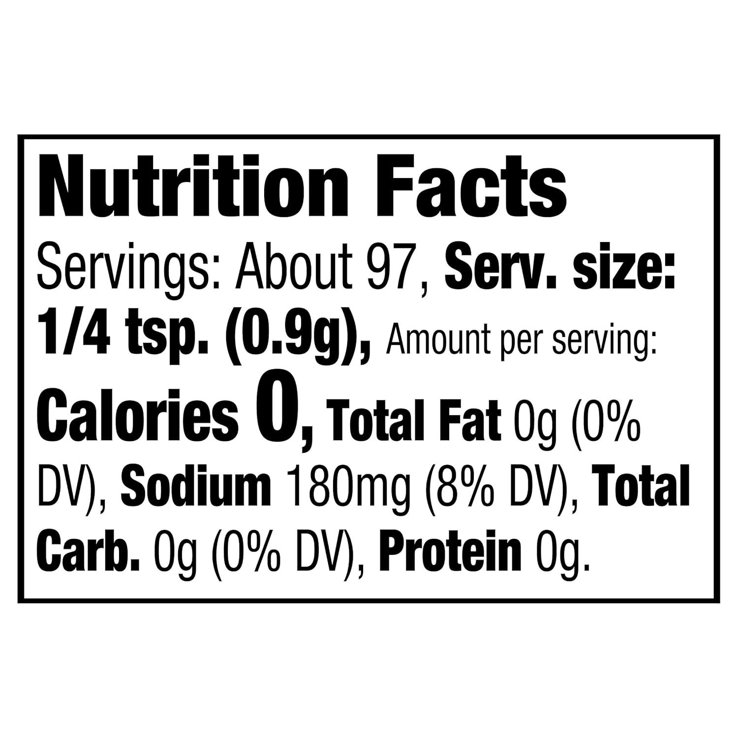 Communicates the product's nutritional profile, emphasizing zero calories and zero fat to appeal to health-conscious shoppers.