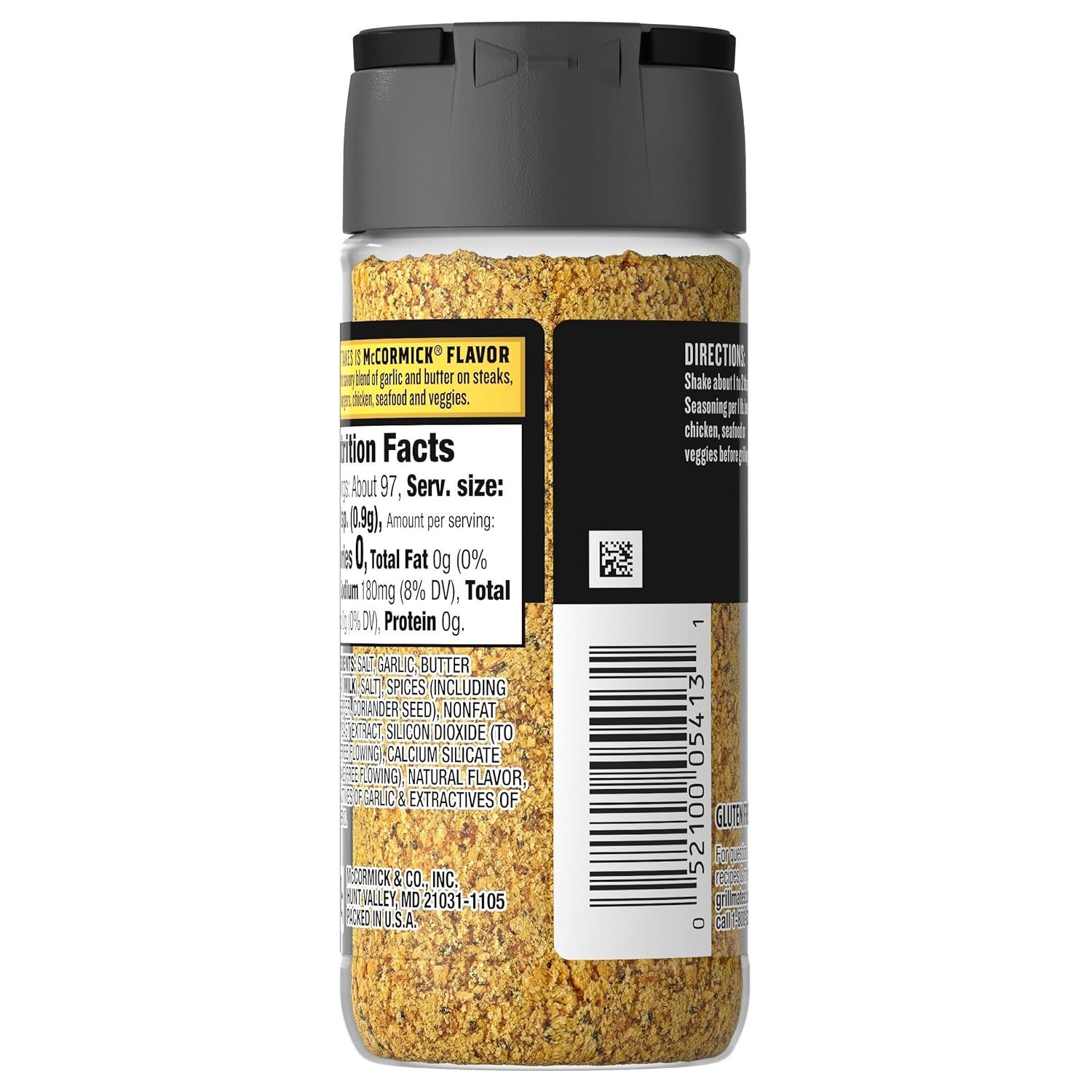 Provides a clean, catalog-style view of the product showing the back label with nutrition facts, ingredients, and barcode for shopper reference.