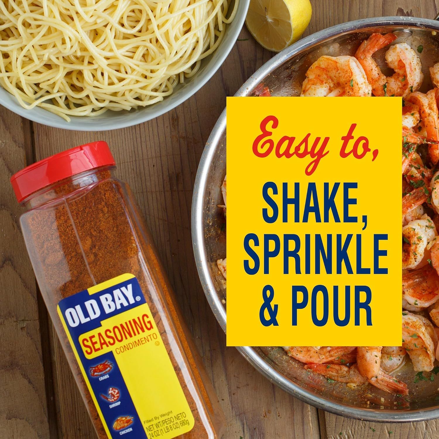 Demonstrates the simple three-step process of using the seasoning (shake, sprinkle, and pour) to reassure shoppers that the product is convenient and easy to use in cooking. Highlights the product's…