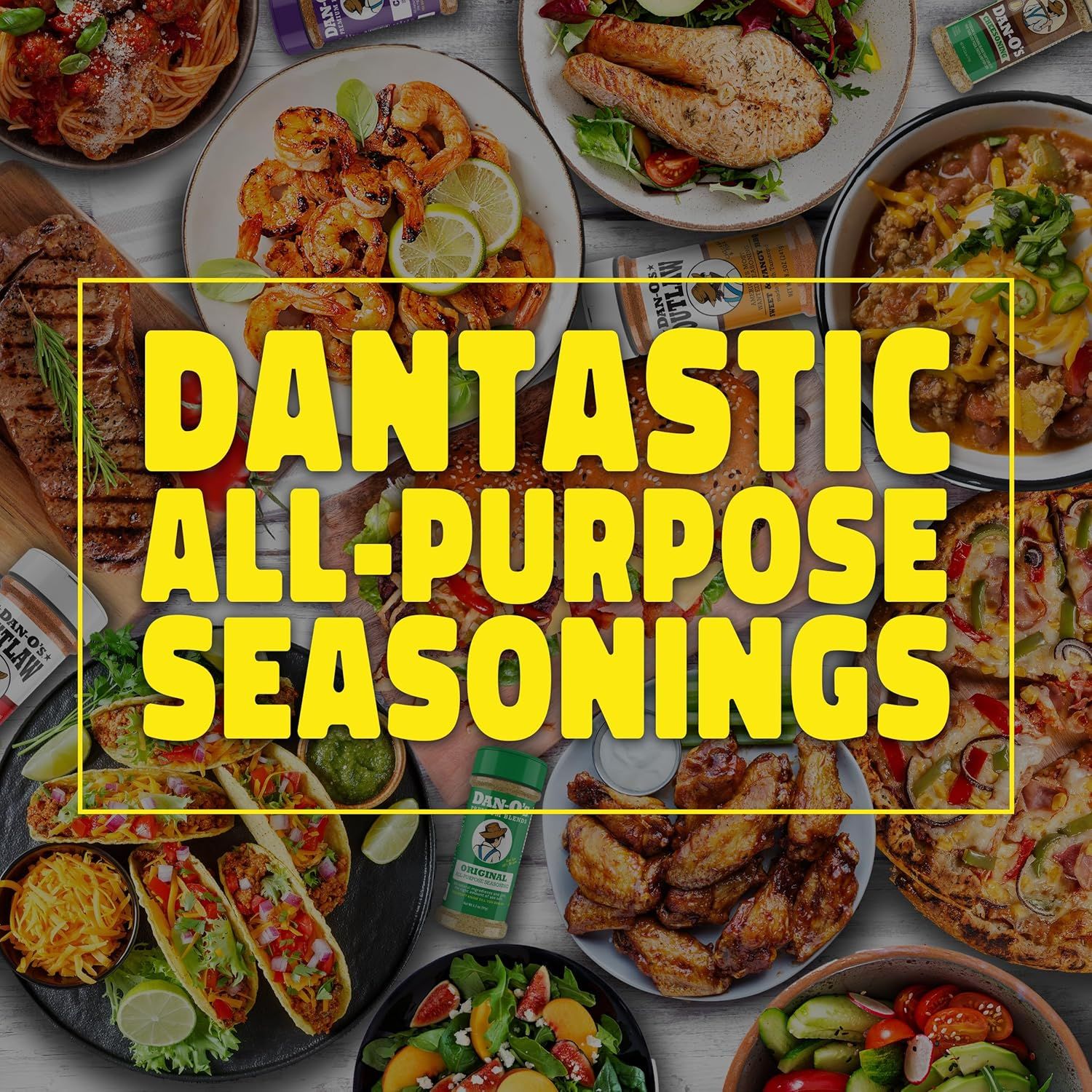 Demonstrates the versatility of the all-purpose seasonings by showing them used across multiple different meal types and cuisines, reassuring shoppers that one product works for many cooking needs.