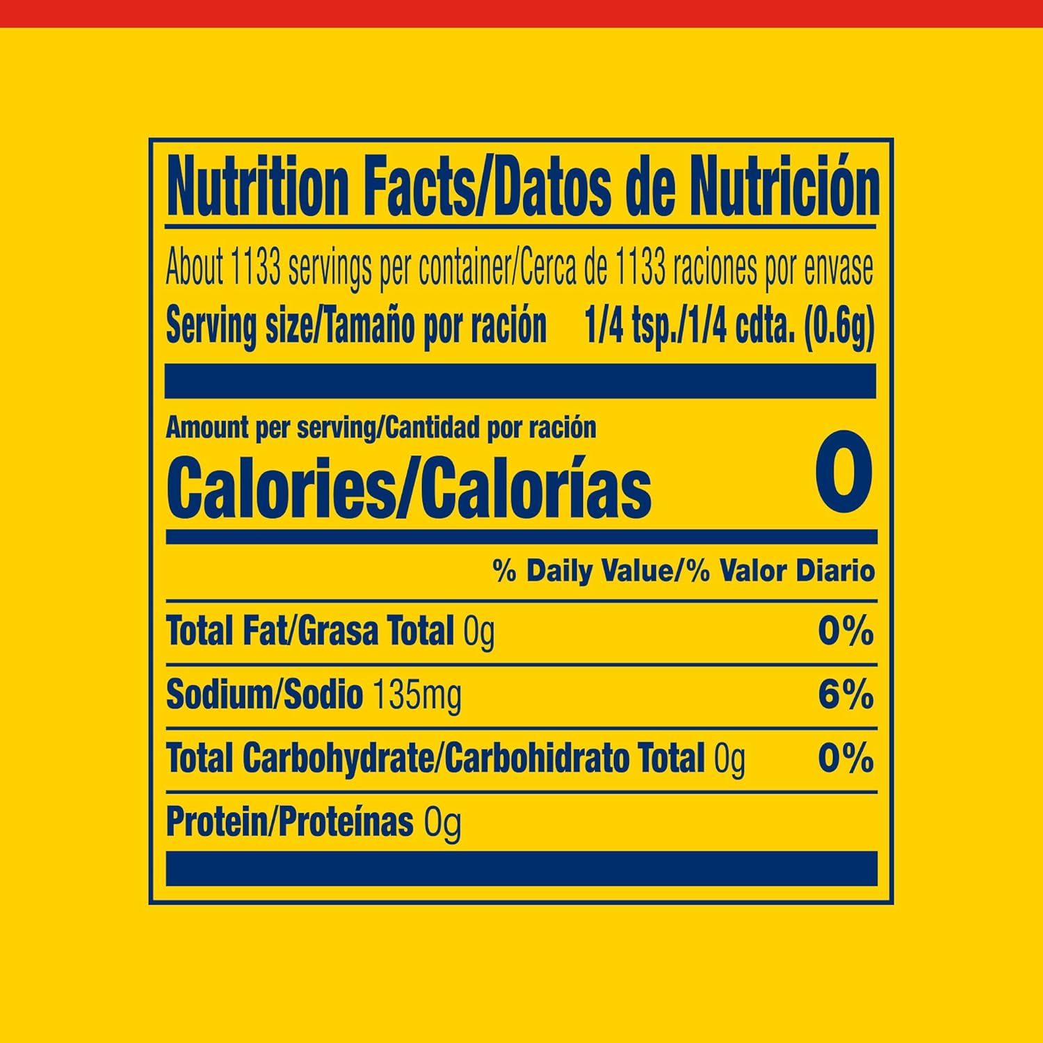 Communicates that the product contains zero calories, zero fat, and zero carbohydrates, reassuring health-conscious shoppers that it's a guilt-free option.