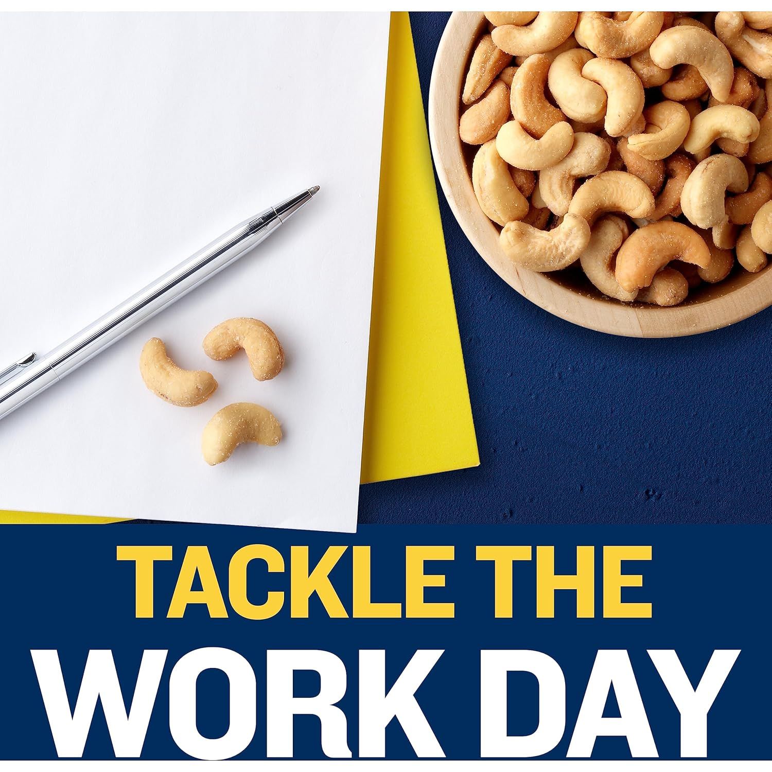 Positions the product as an ideal snack for busy work environments, emphasizing convenience and energy for professionals throughout the workday.