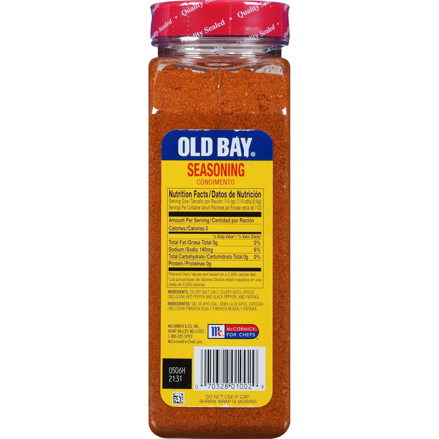 Provides a clean, catalog-style view of the Old Bay Seasoning product showing the full bottle, label details, nutrition facts, and branding for easy product identification.