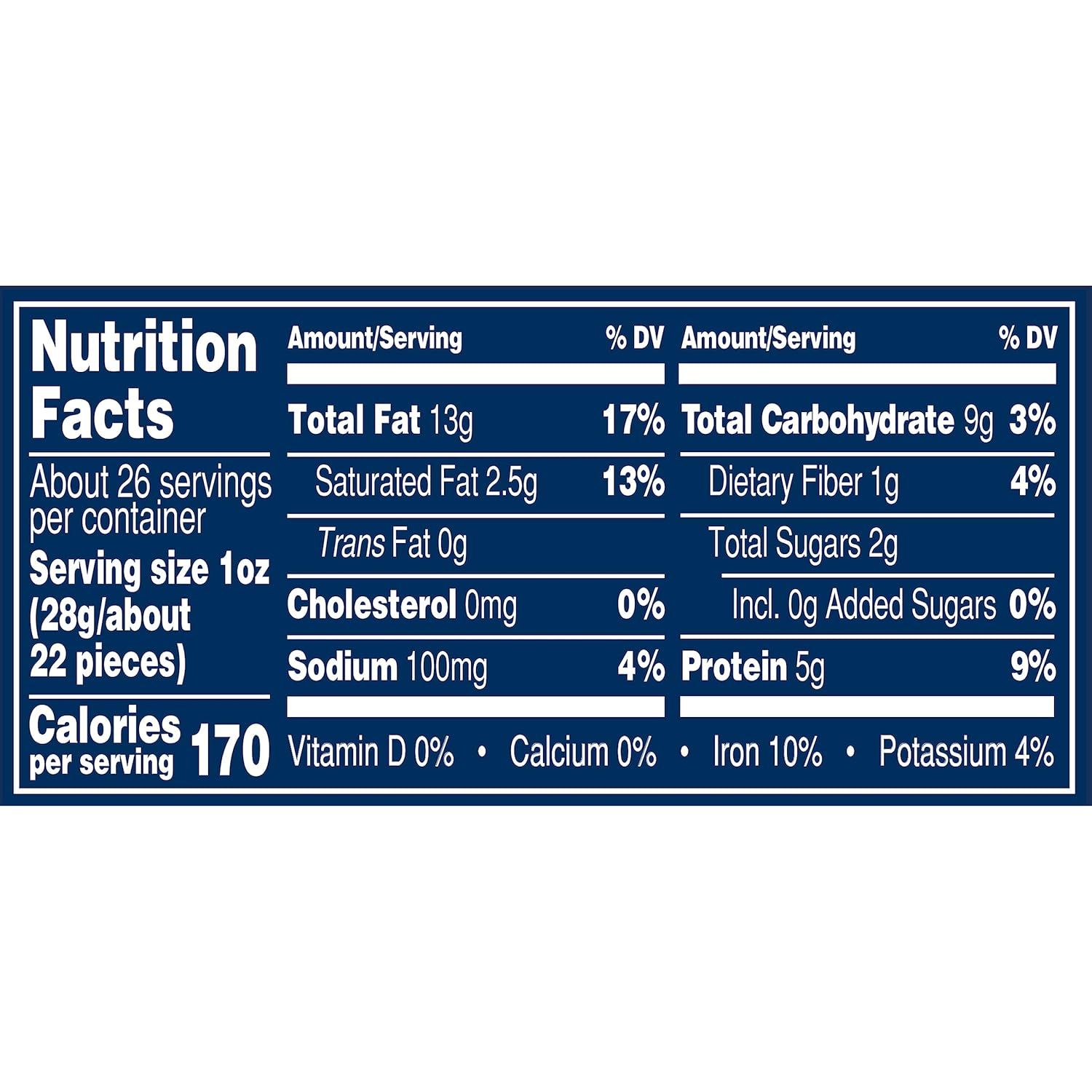 Provides detailed nutritional facts to inform shoppers about the product's calorie count, fat content, protein, and other dietary values per serving.