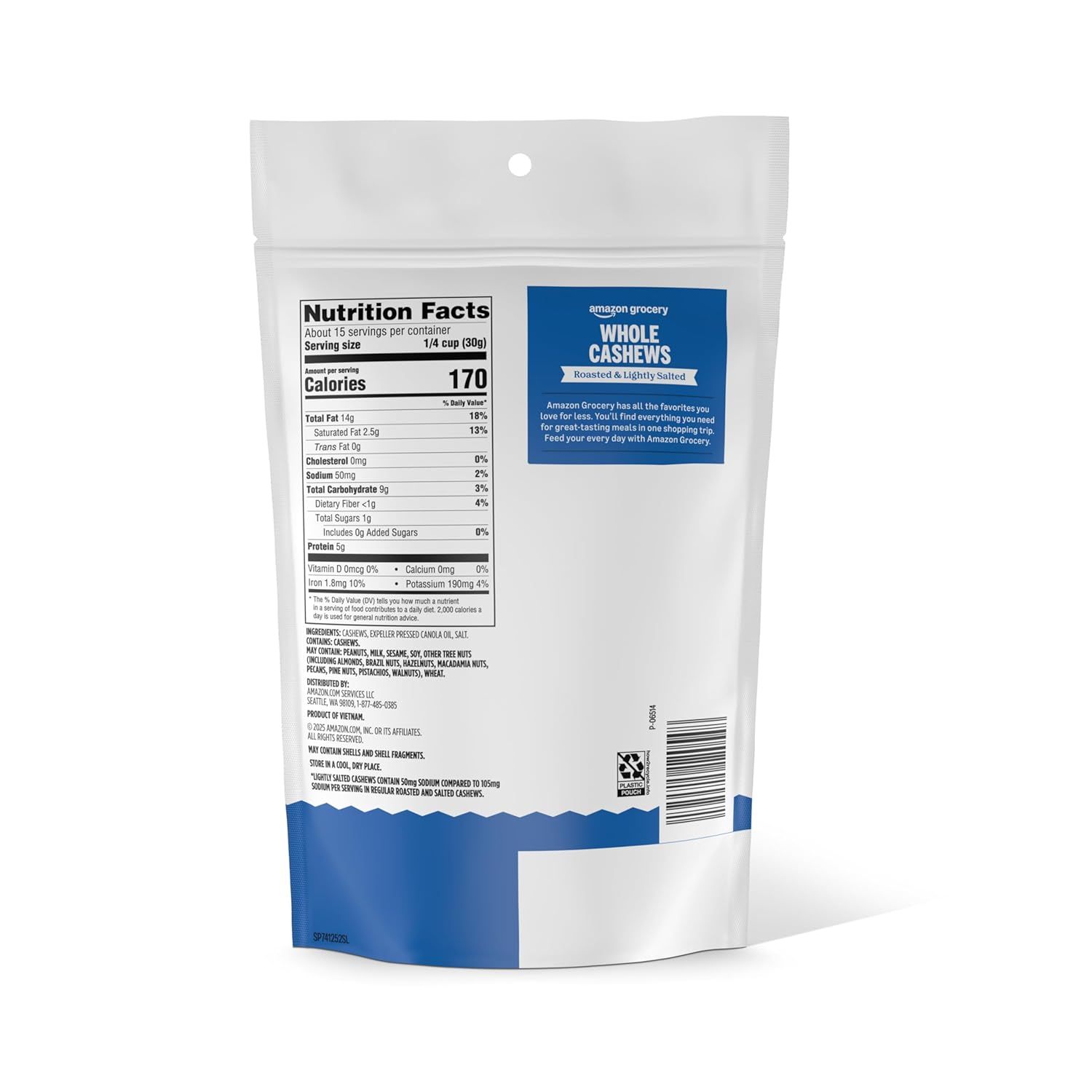 Shows the back of the product packaging with nutrition facts and product information for shoppers to review ingredients and nutritional content.