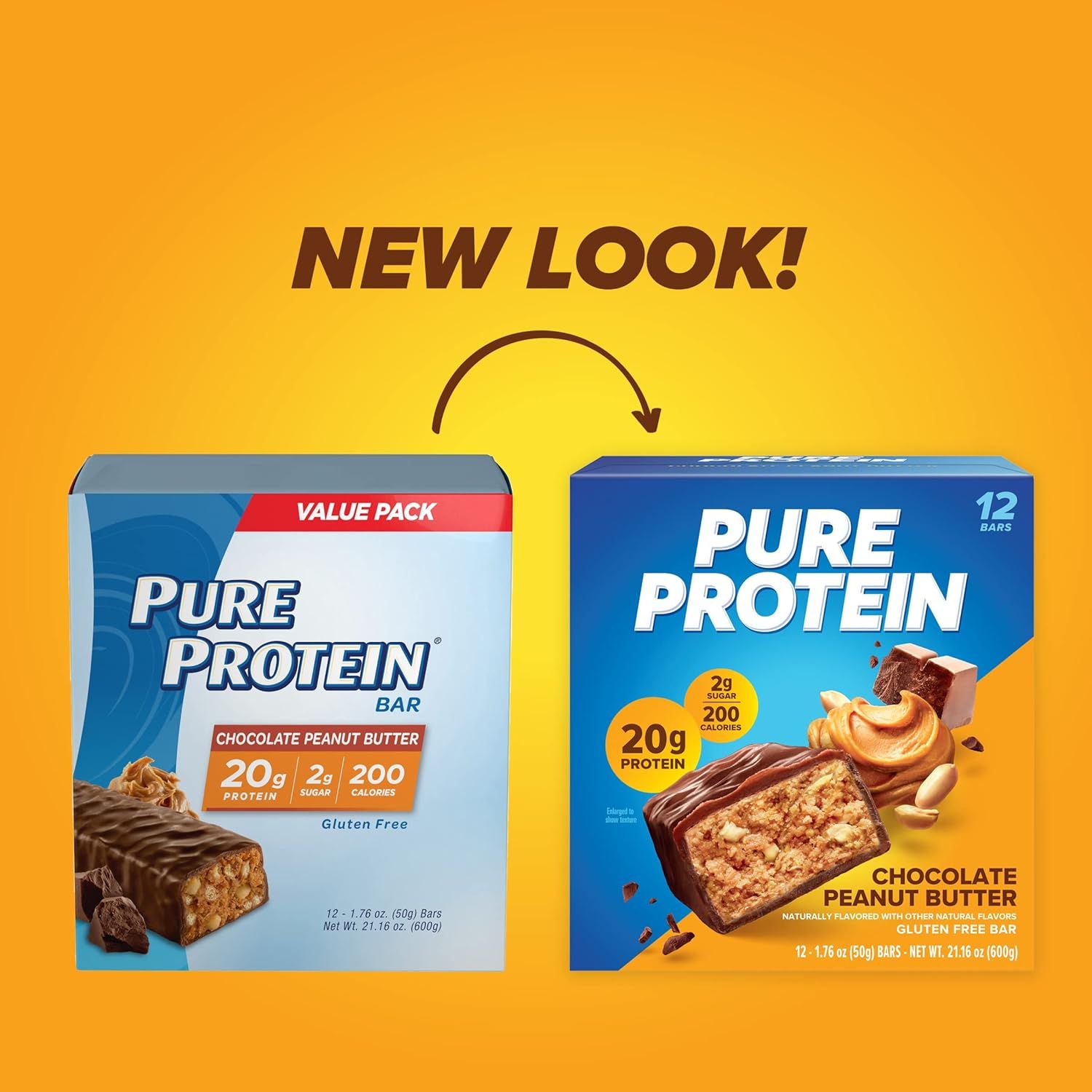 Communicates a packaging refresh to shoppers, showing the old and new versions of the same product to build brand recognition and reassure customers that the product they know is simply getting a…