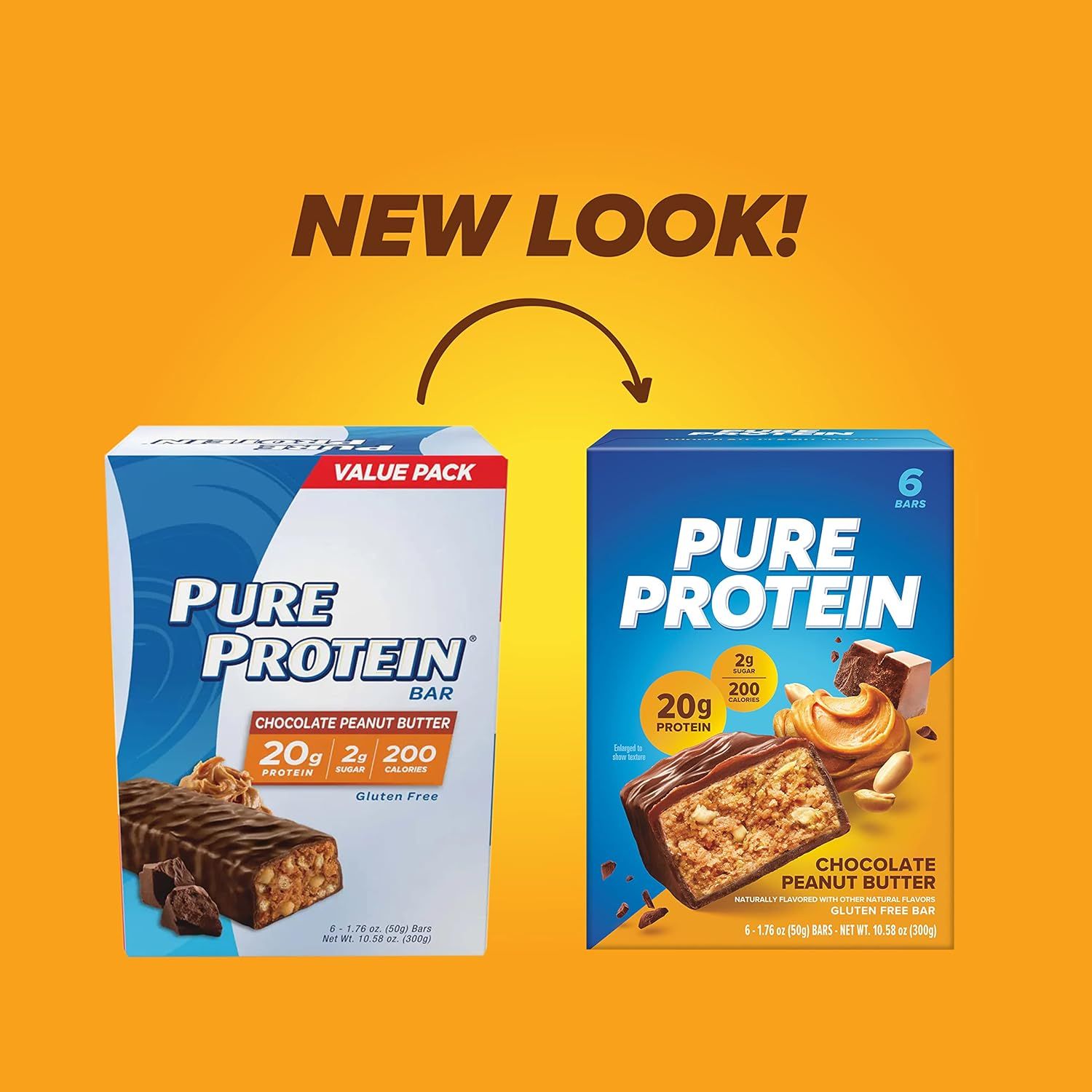 Communicates a packaging refresh to shoppers, showing the old and new look side-by-side to help them recognize the updated design on shelf while reassuring them it's the same trusted product.