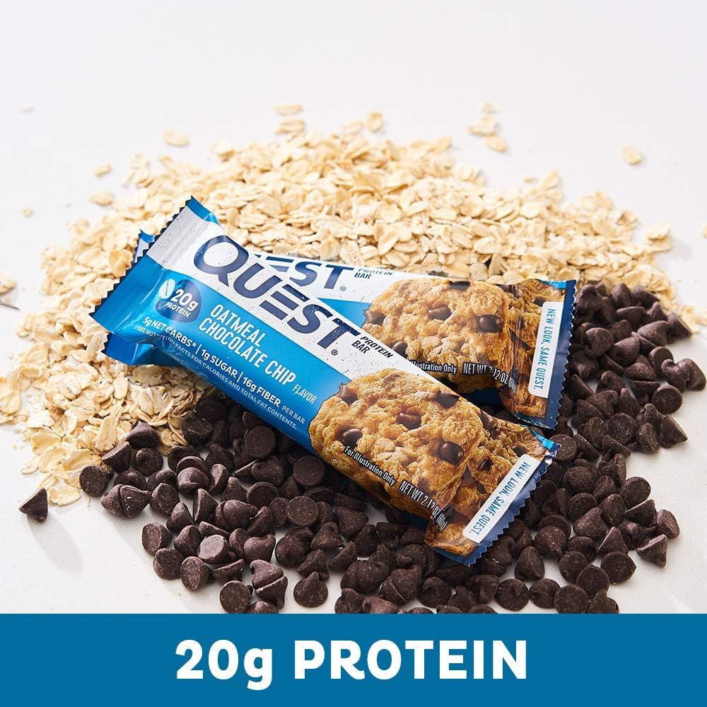 Highlights the high protein content of the Quest bar to communicate its nutritional value and appeal to health-conscious shoppers seeking protein-rich snacks. Emphasizes the key benefit of 20g…