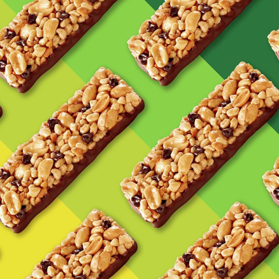 Displays the product in a clean, professional catalog-style format to show the granola bars' appearance, texture, and ingredients (peanuts, chocolate chips) without distractions.