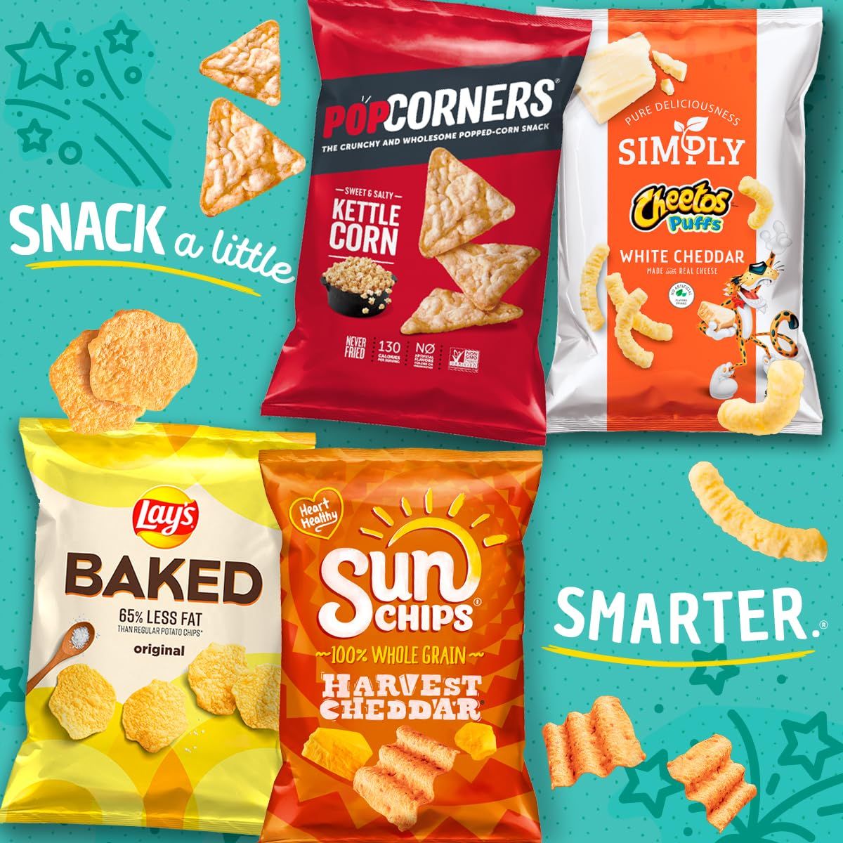 Showcases the brand's product portfolio of healthier snack options, helping shoppers understand the variety of choices available within the same product family.