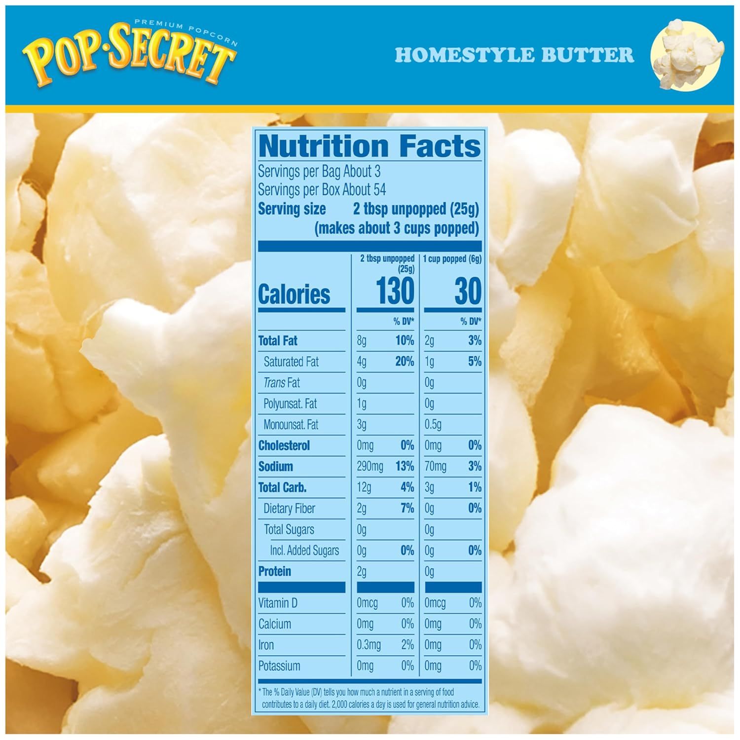 Provides detailed nutritional facts and serving size information to help shoppers make informed dietary decisions about the popcorn product.