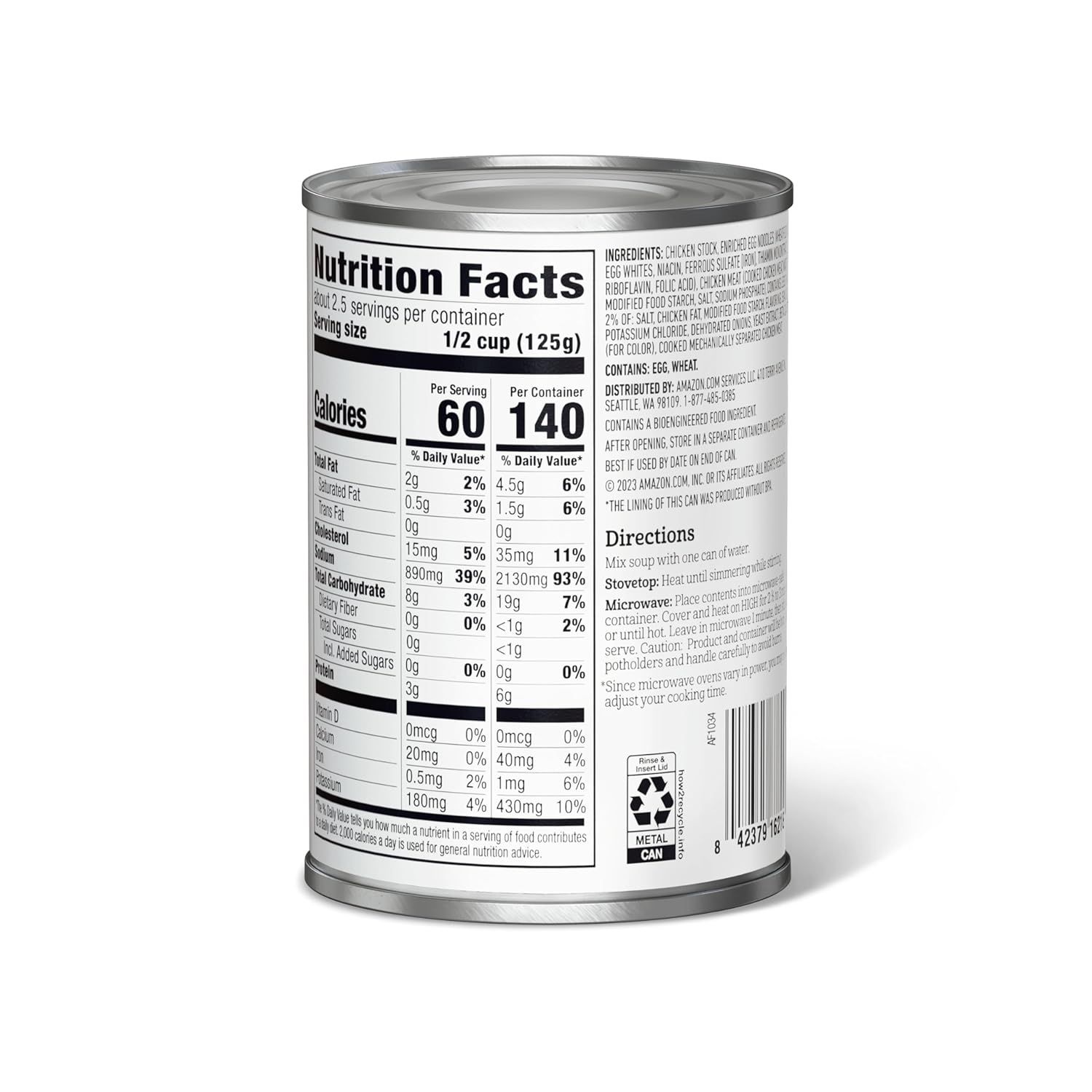 Displays the product packaging with full nutrition facts, ingredients, and directions to inform shoppers about nutritional content and usage instructions.