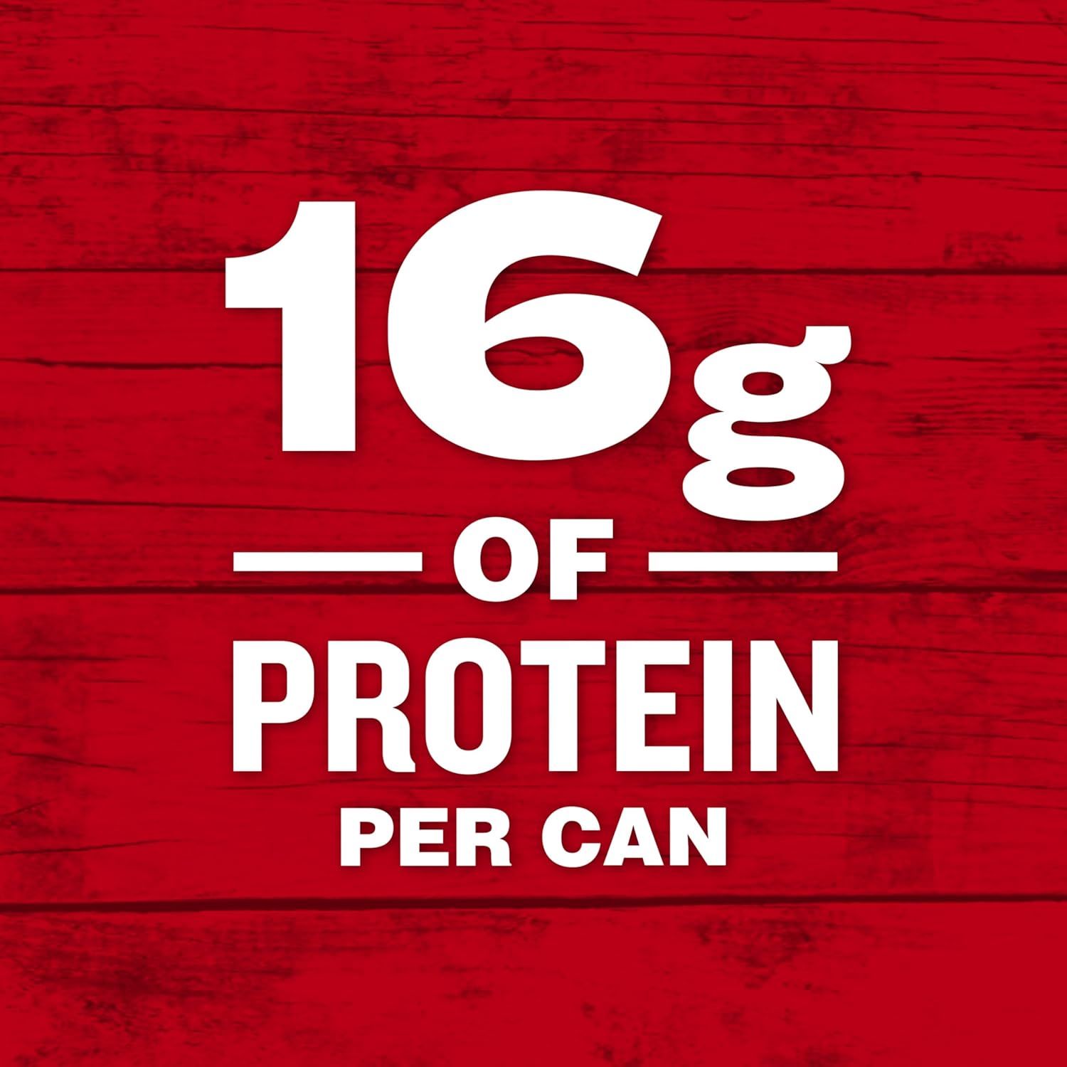 Communicates the product's high protein content per can to appeal to health-conscious shoppers and those seeking nutritional value. Highlights the key nutritional benefit of 16g protein per can in a…
