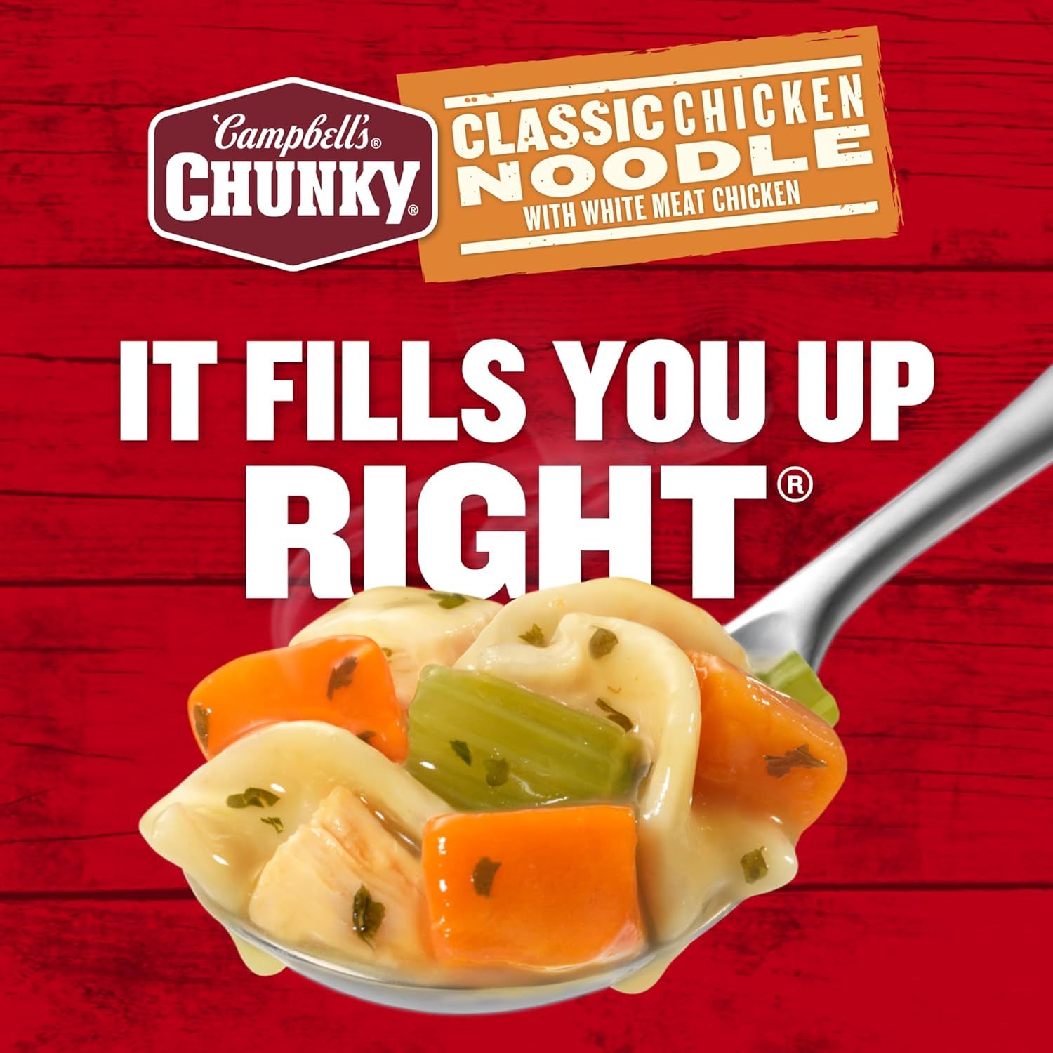 Communicates that the soup is hearty and satisfying, emphasizing its ability to fill you up with chunky ingredients.