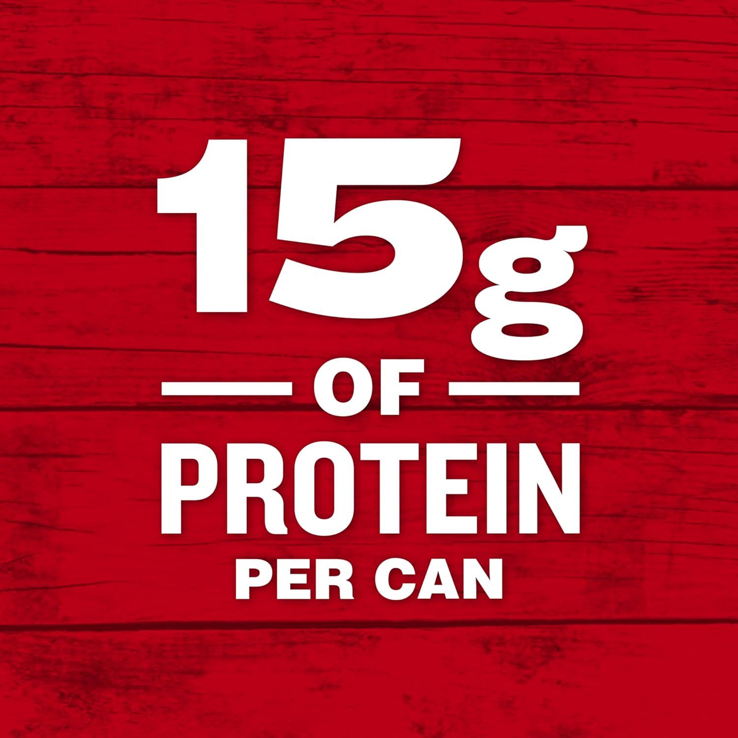 Communicates the product's high protein content (15g per can) to appeal to health-conscious shoppers and those seeking nutritional value.