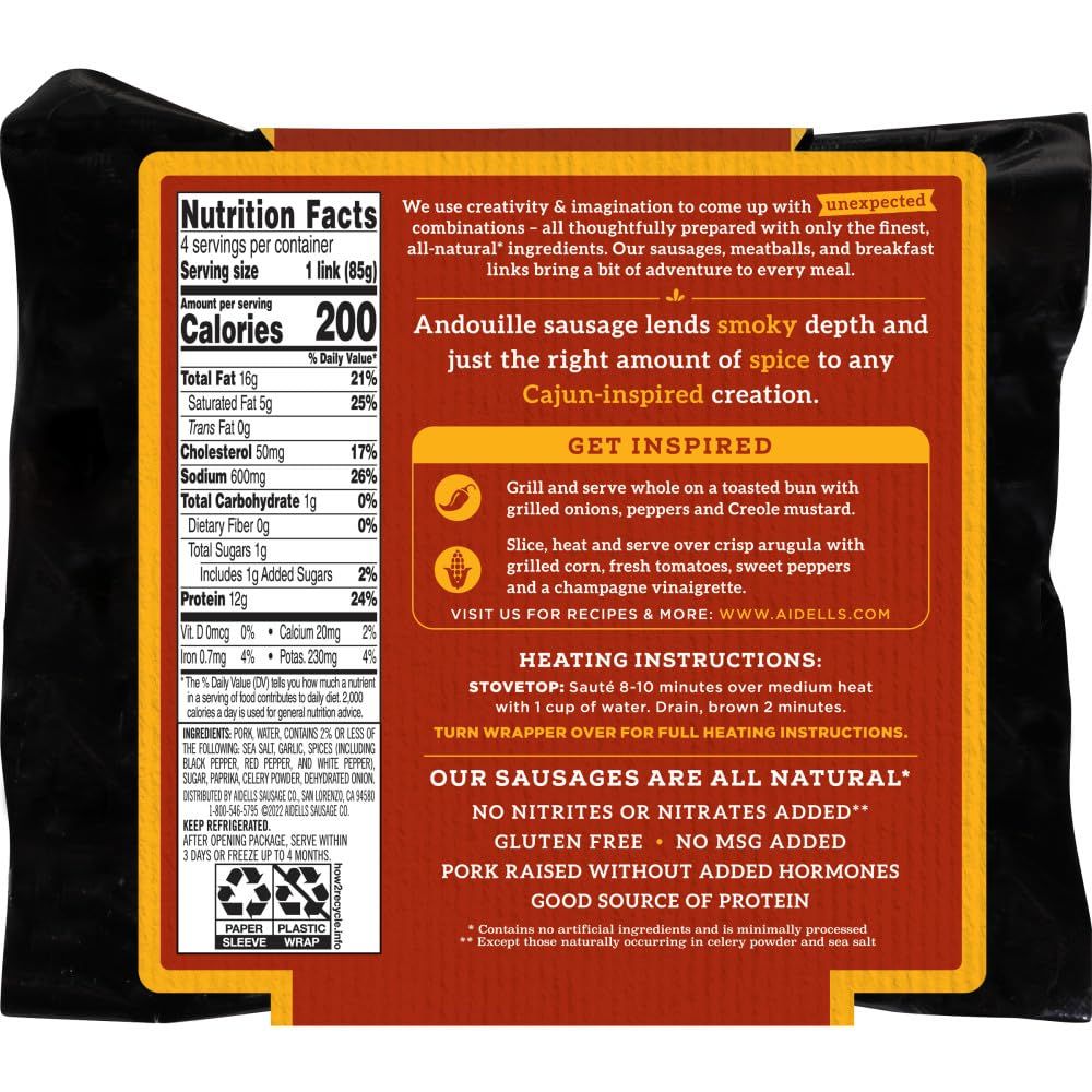 Communicates multiple distinct selling benefits of the sausage product including natural ingredients, flavor profile, dietary attributes, and health claims to appeal to health-conscious shoppers…