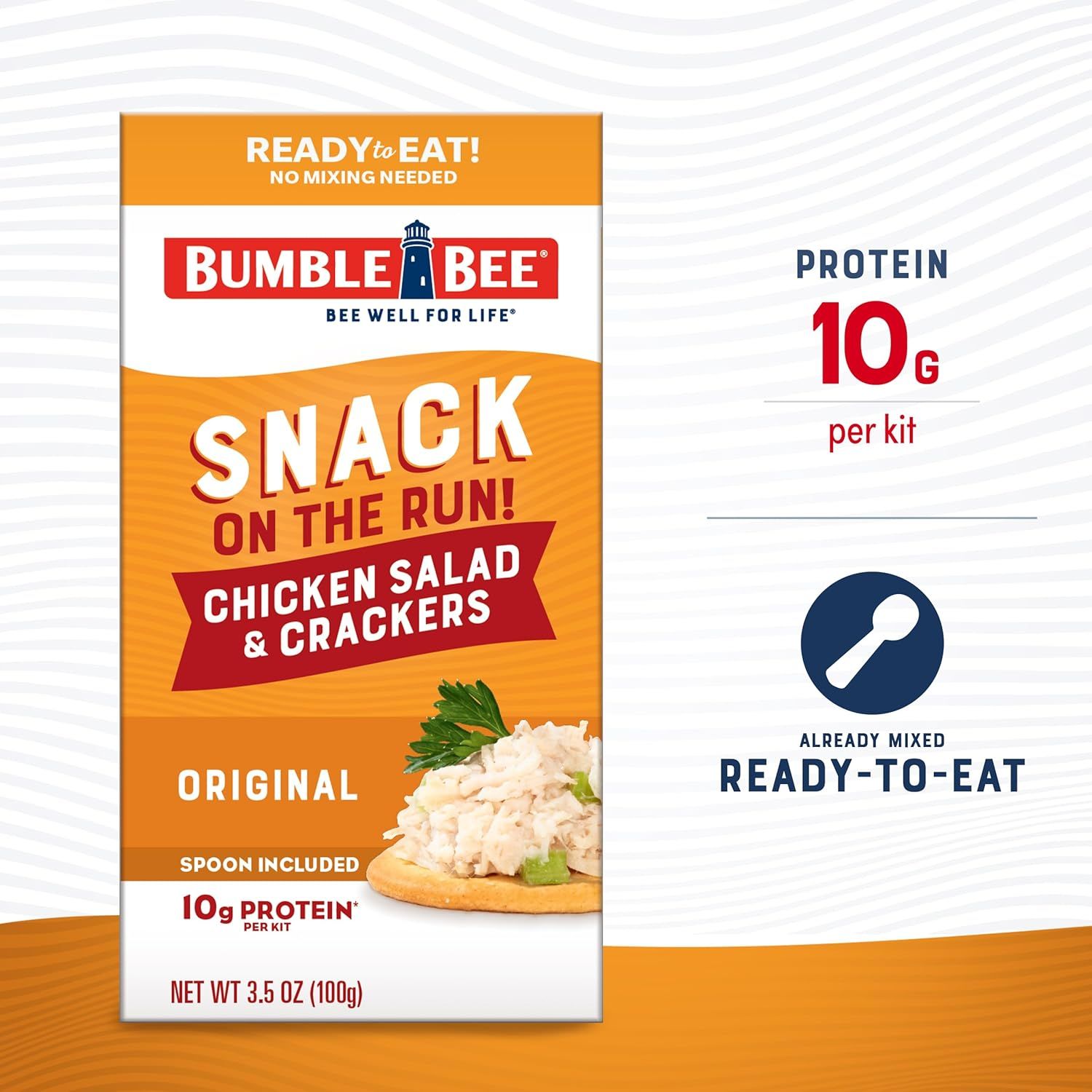 Highlights the high protein content (10g per kit) to communicate nutritional value and appeal to health-conscious shoppers looking for protein-rich snacks. Emphasizes the convenience of the product…