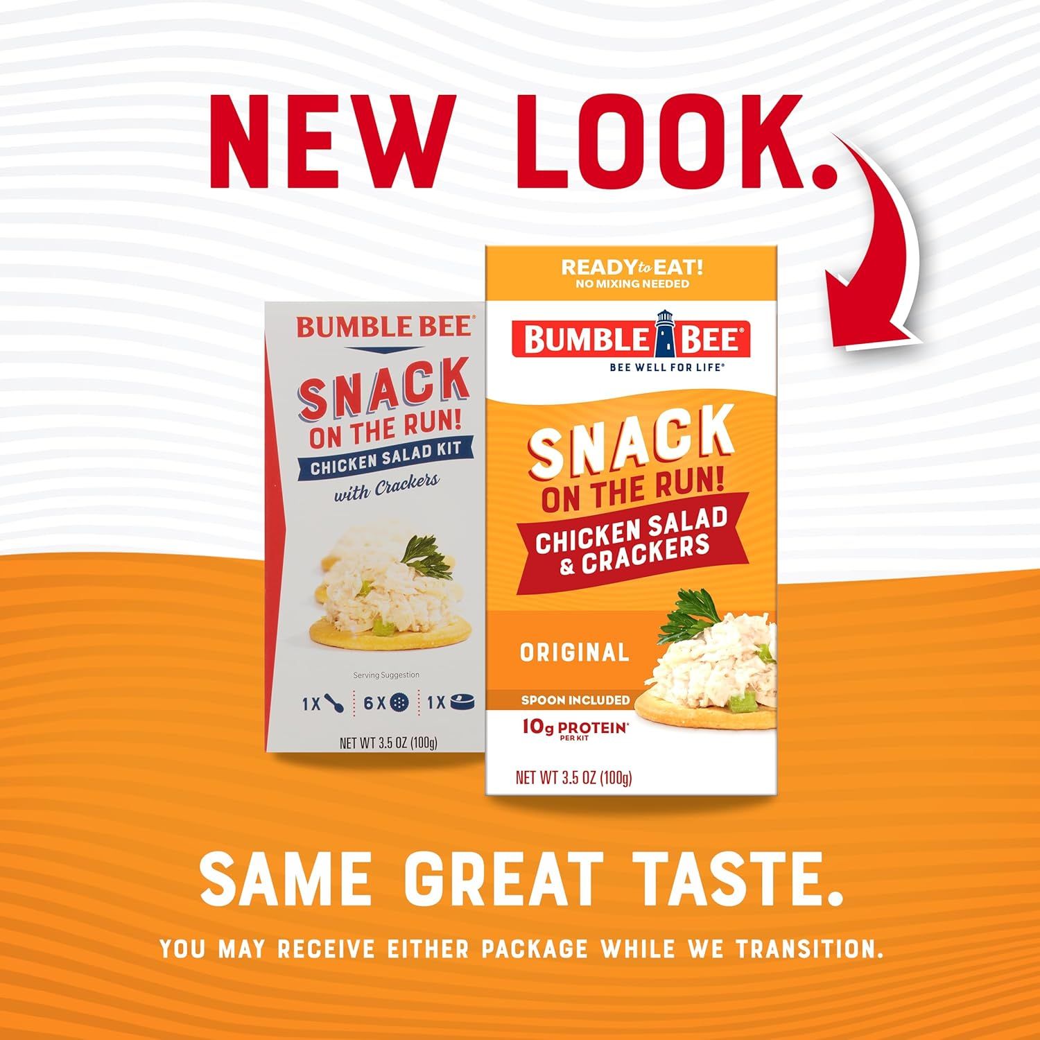 Communicates to shoppers that the Bumble Bee Snack on the Run product has new packaging while reassuring them that the product inside remains the same. This helps prevent confusion during the…