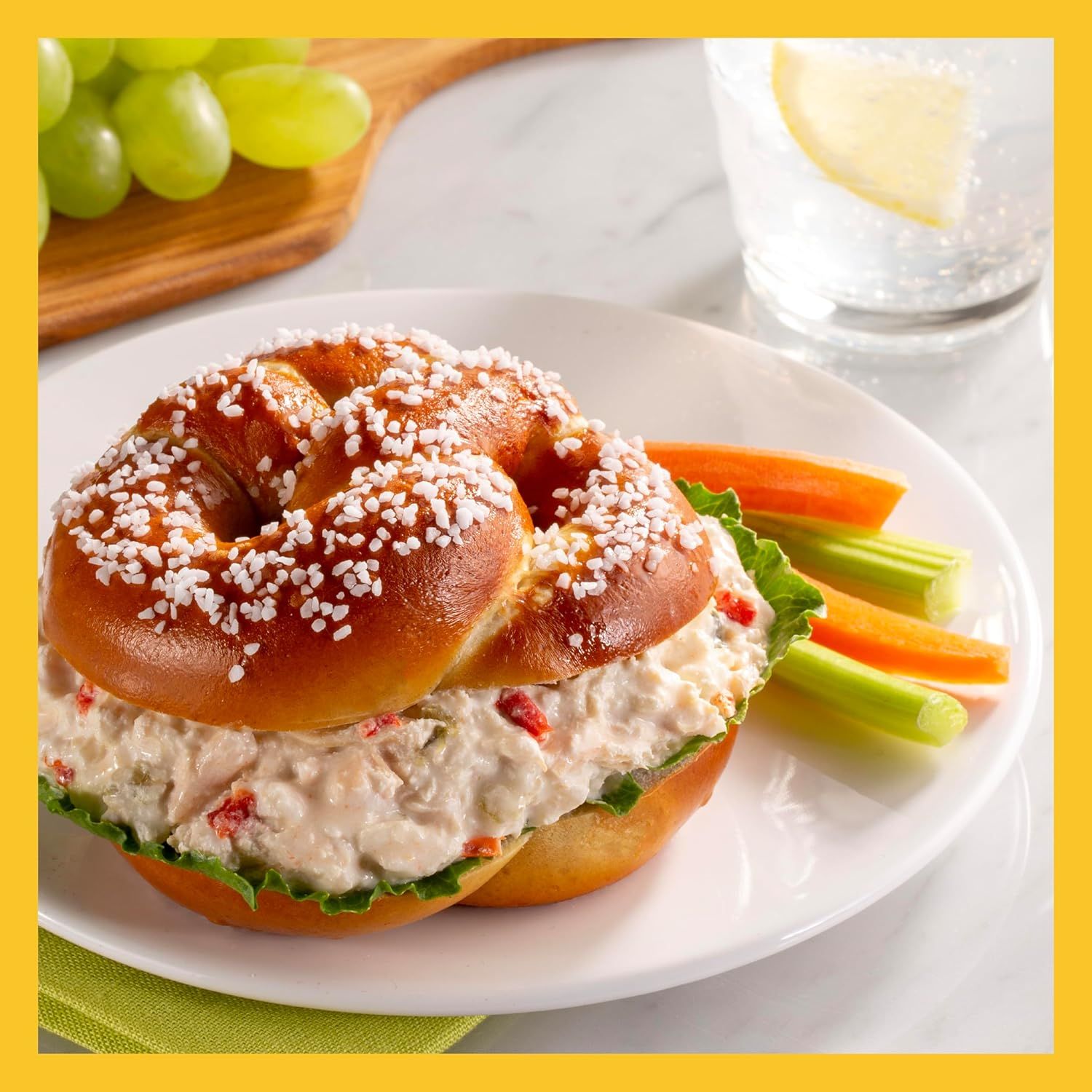 Shows the product in an appetizing, real-world dining setting to help shoppers visualize the product as part of their everyday meals and lifestyle.
