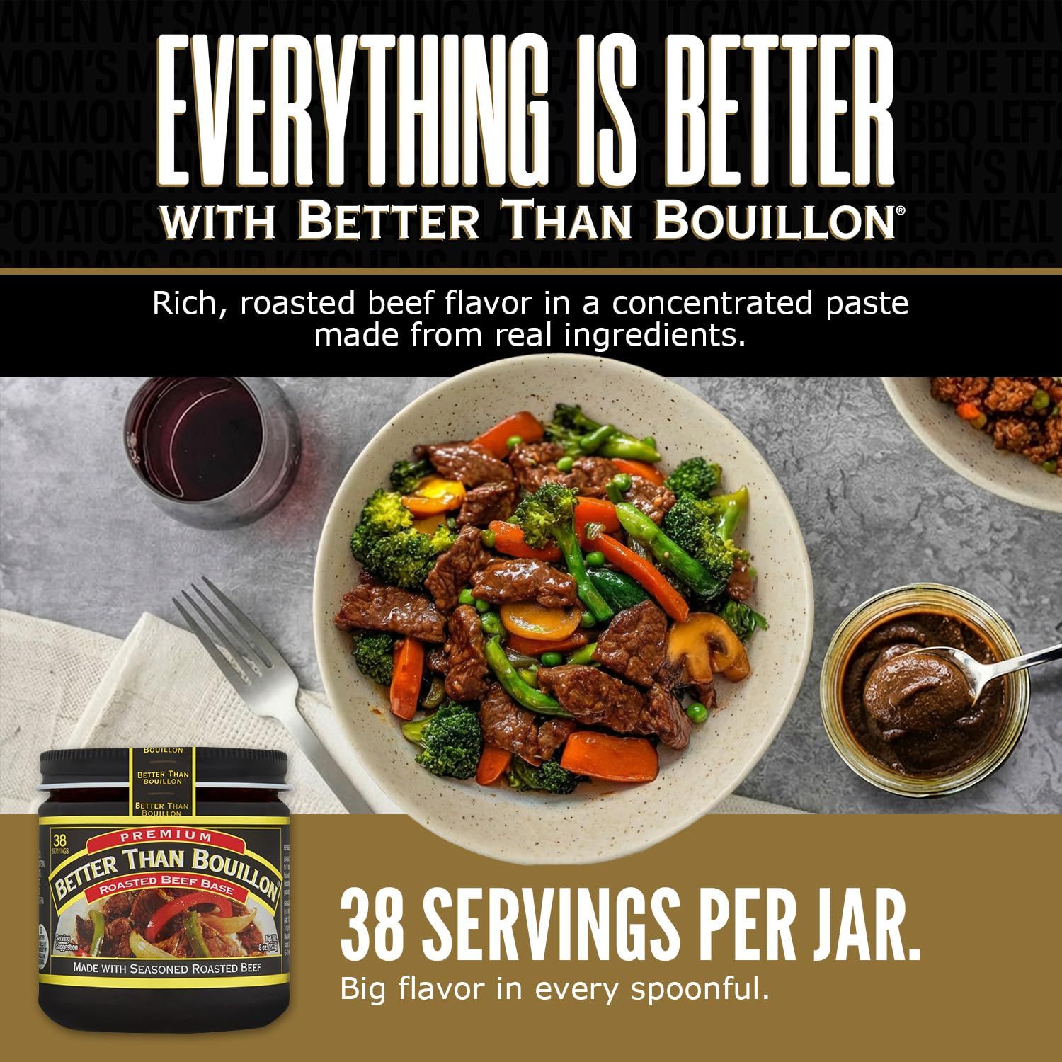 Communicates the high value and quantity of the product by emphasizing that one jar provides 38 servings, reassuring shoppers of its cost-effectiveness and long-lasting use. Highlights the superior…