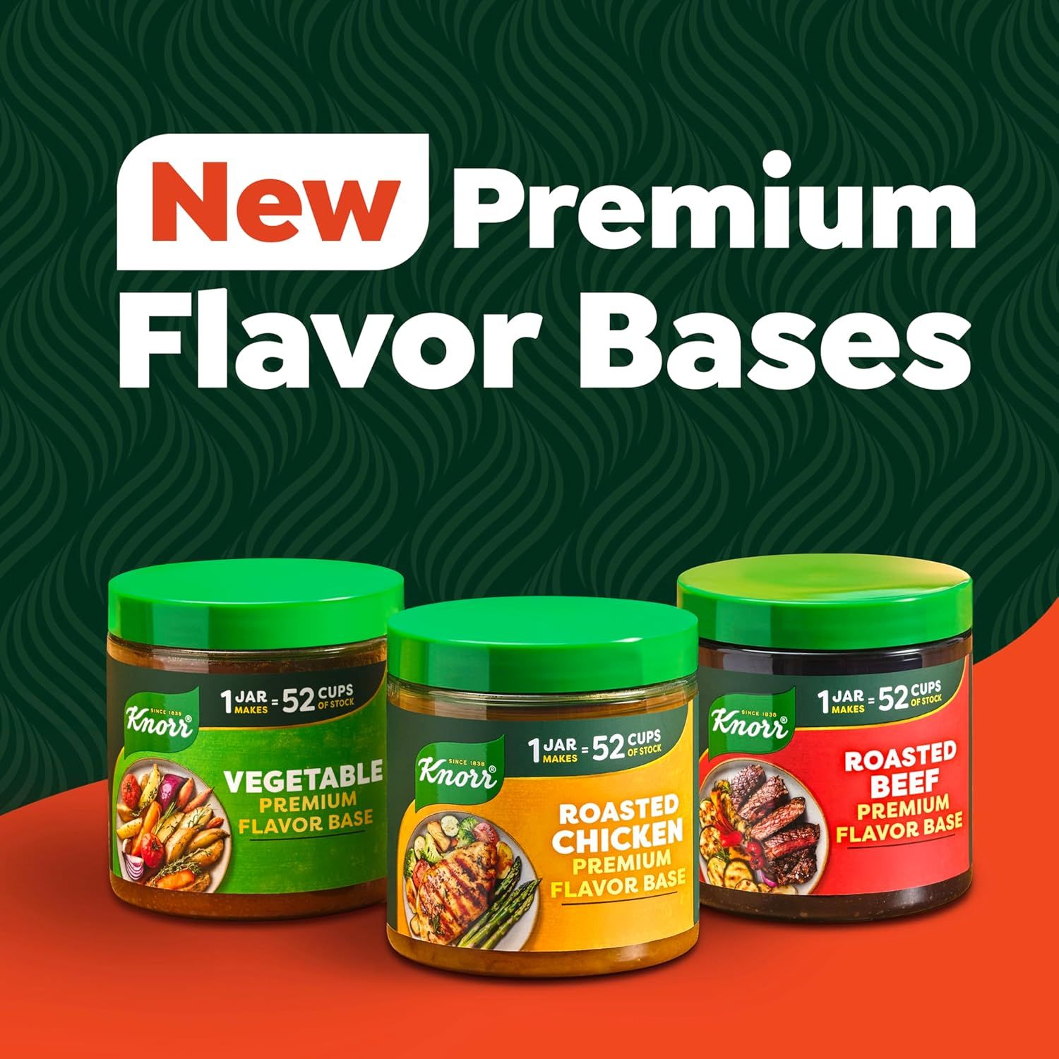 Showcases the brand's new product lineup of premium flavor bases in three varieties (Vegetable, Roasted Chicken, and Roasted Beef) to inform shoppers about the expanded product portfolio and premium…