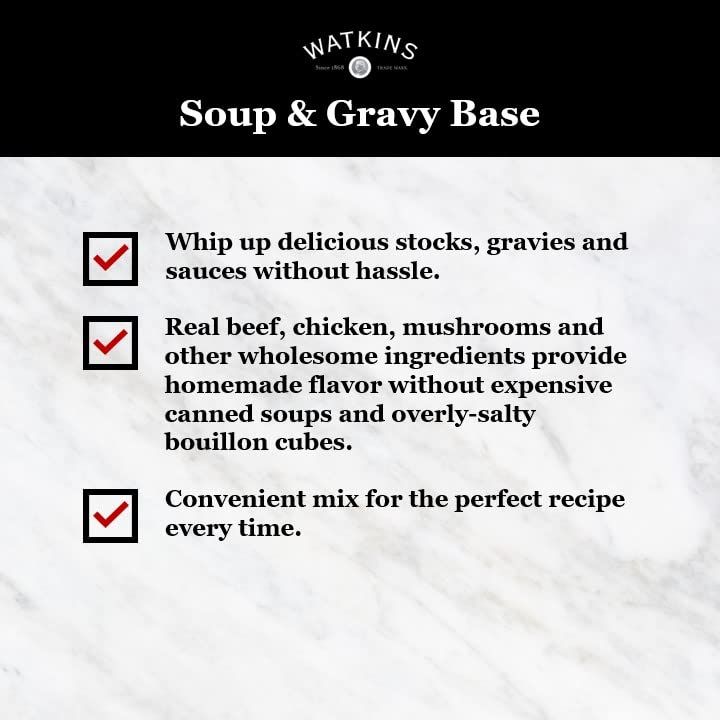 Communicates three distinct benefits of the soup and gravy base: hassle-free preparation, wholesome real ingredients without artificial additives, and reliable recipe performance.