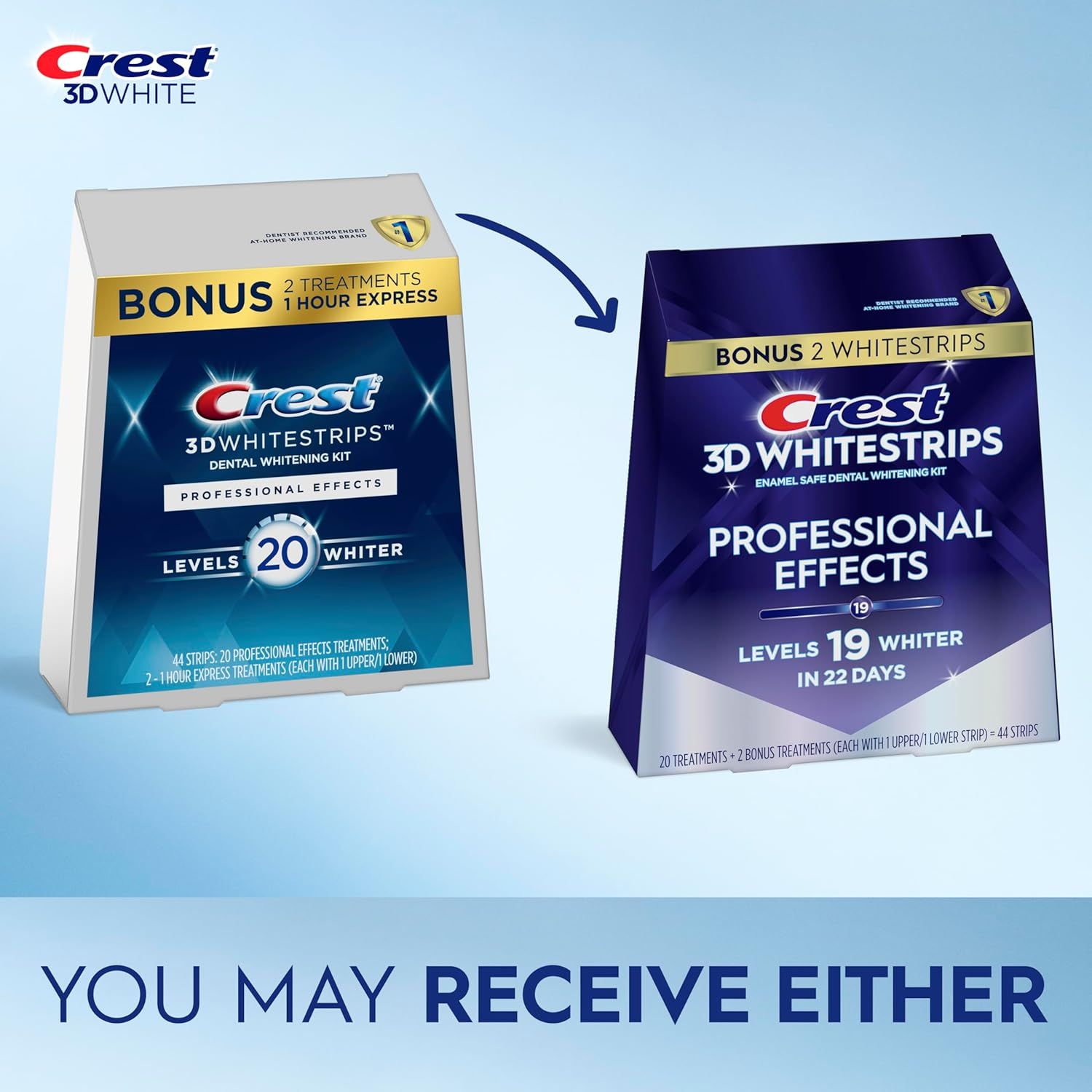 Shows shoppers that they may receive either of two product packaging variants when ordering, helping set expectations about product line options and reducing confusion about which version they'll get.