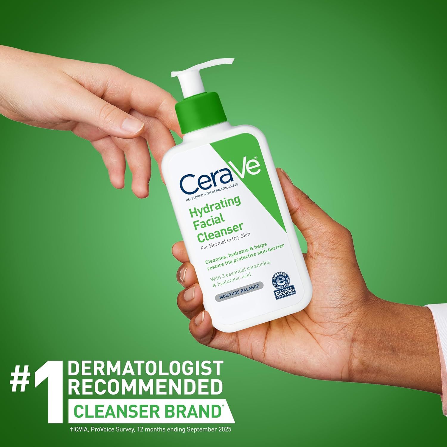 Communicates third-party professional endorsement to build trust and credibility by highlighting that CeraVe is the #1 dermatologist recommended cleanser brand.